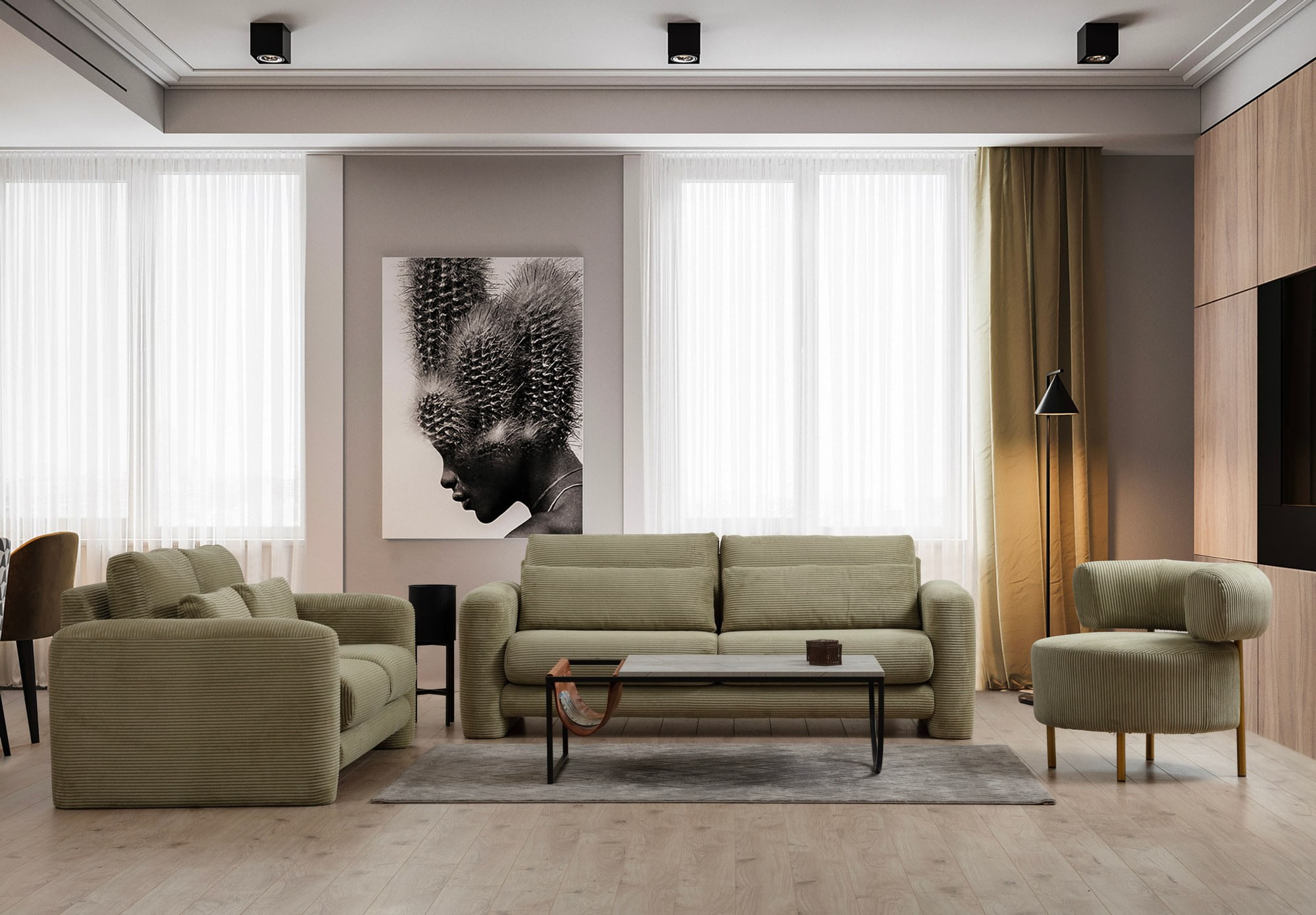 Canapea 3 locuri, Hanah Home, lemn fag si pal, verde, 215x97x73 cm — imaginea 2