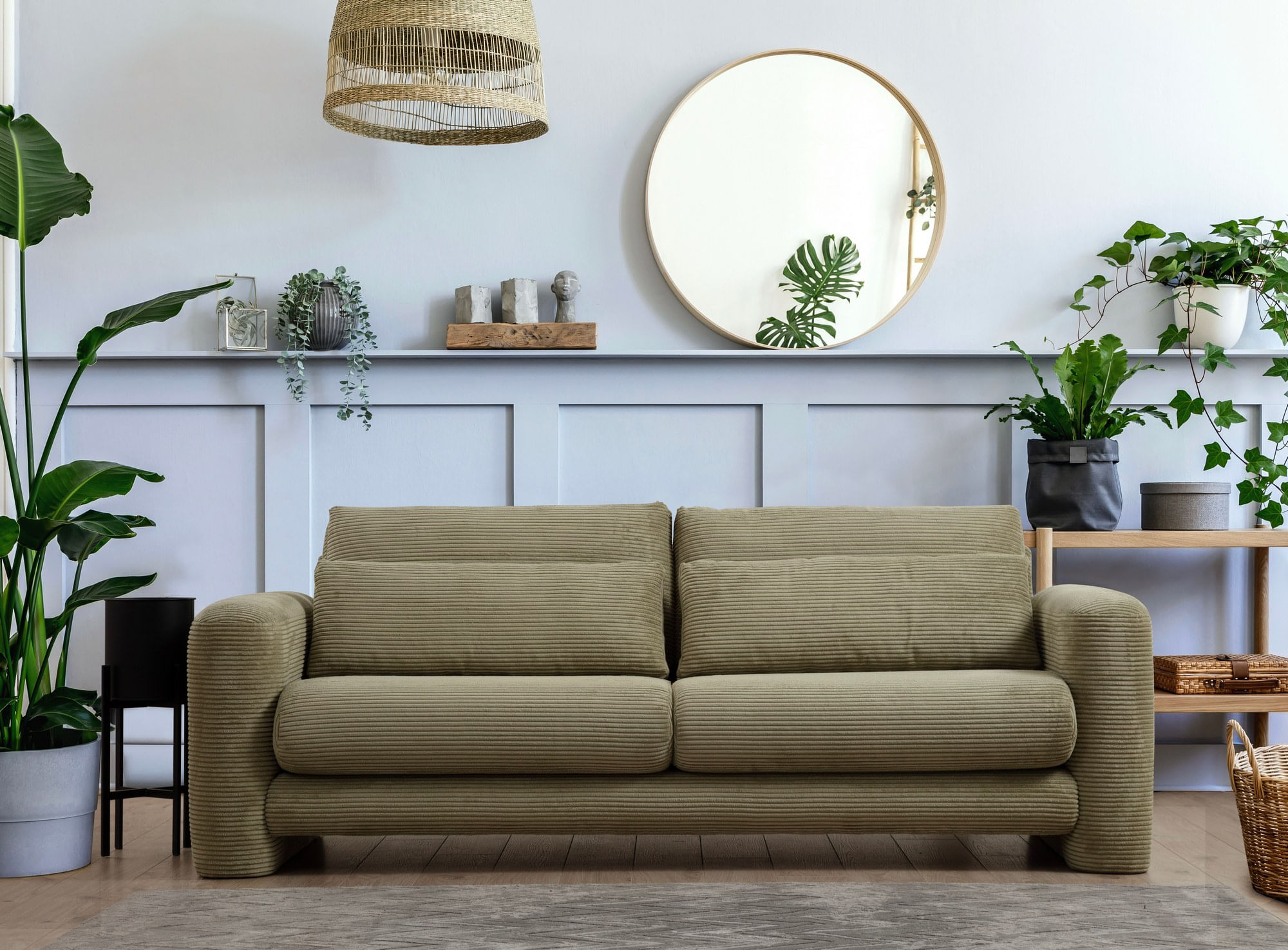 Canapea 3 locuri, Hanah Home, lemn fag si pal, verde, 215x97x73 cm — imaginea 3