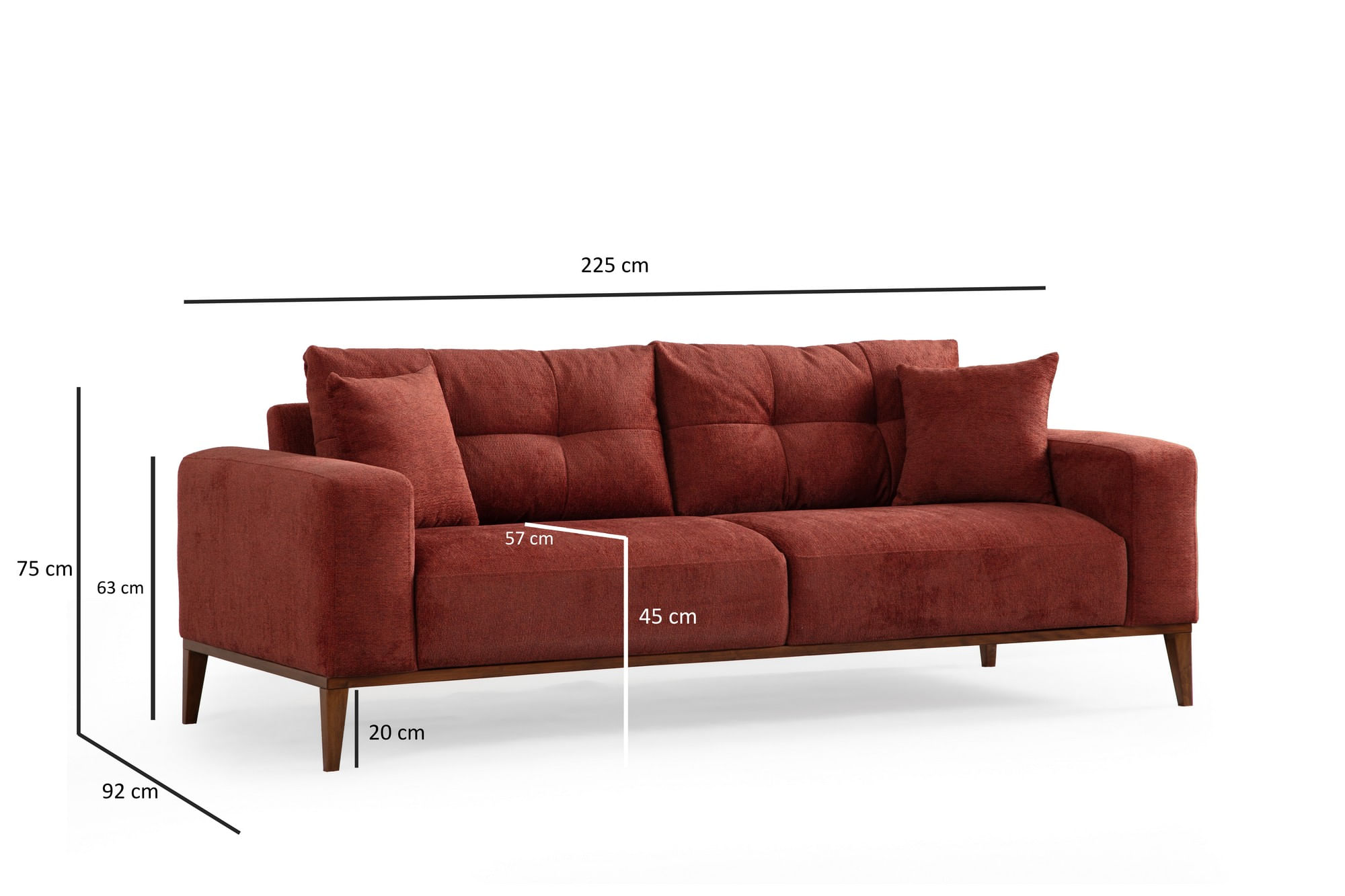 Canapea extensibila 3 locuri, Hanah Home, lemn fag si panouri aglomerate, rosu tigla, 225x92x75 cm — imaginea 6