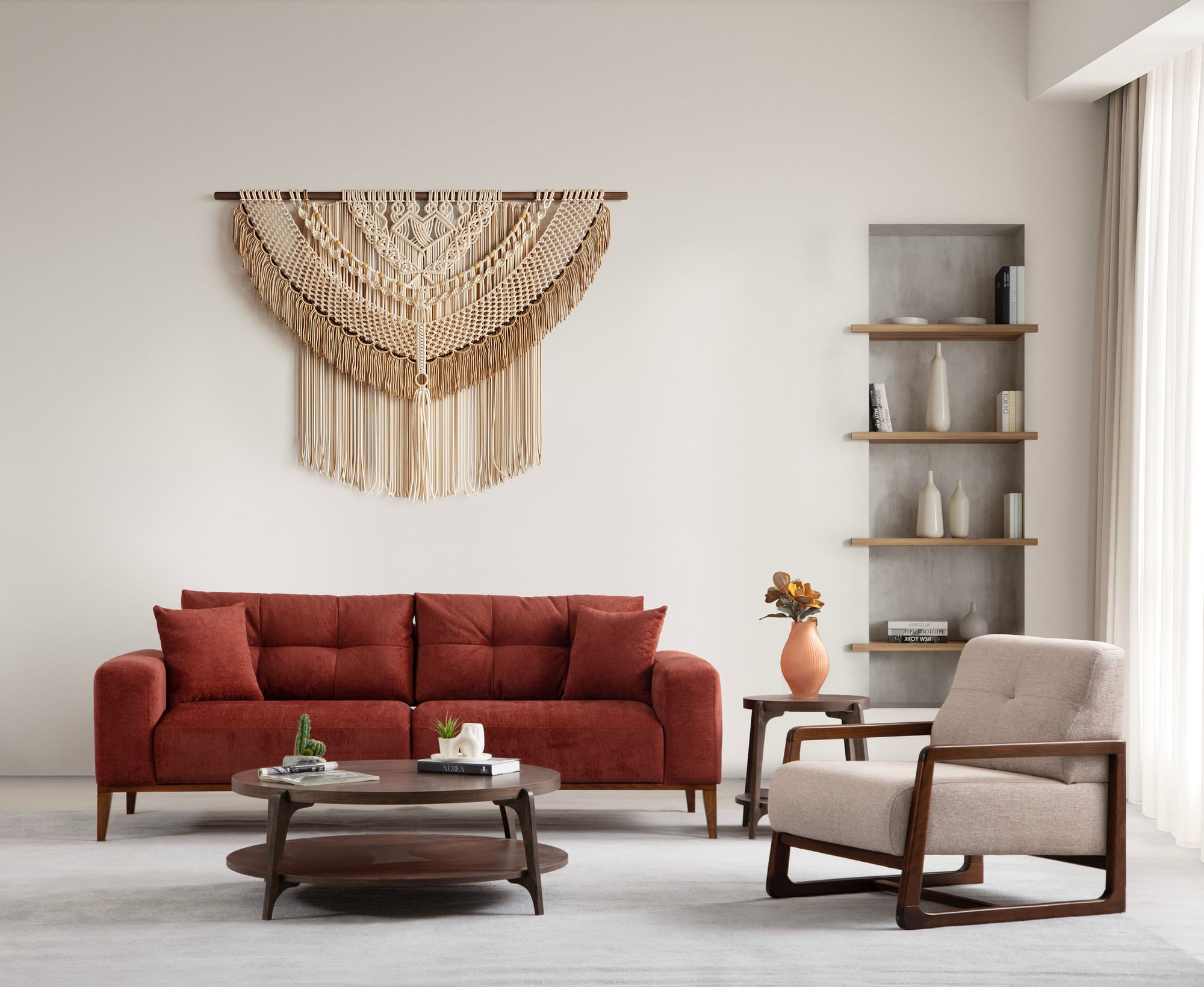 Canapea extensibila 3 locuri, Hanah Home, lemn fag si panouri aglomerate, rosu tigla, 225x92x75 cm — imaginea 10