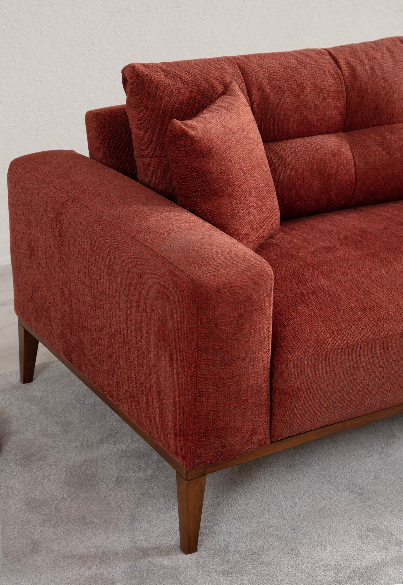 Canapea extensibila 3 locuri, Hanah Home, lemn fag si panouri aglomerate, rosu tigla, 225x92x75 cm — imaginea 11
