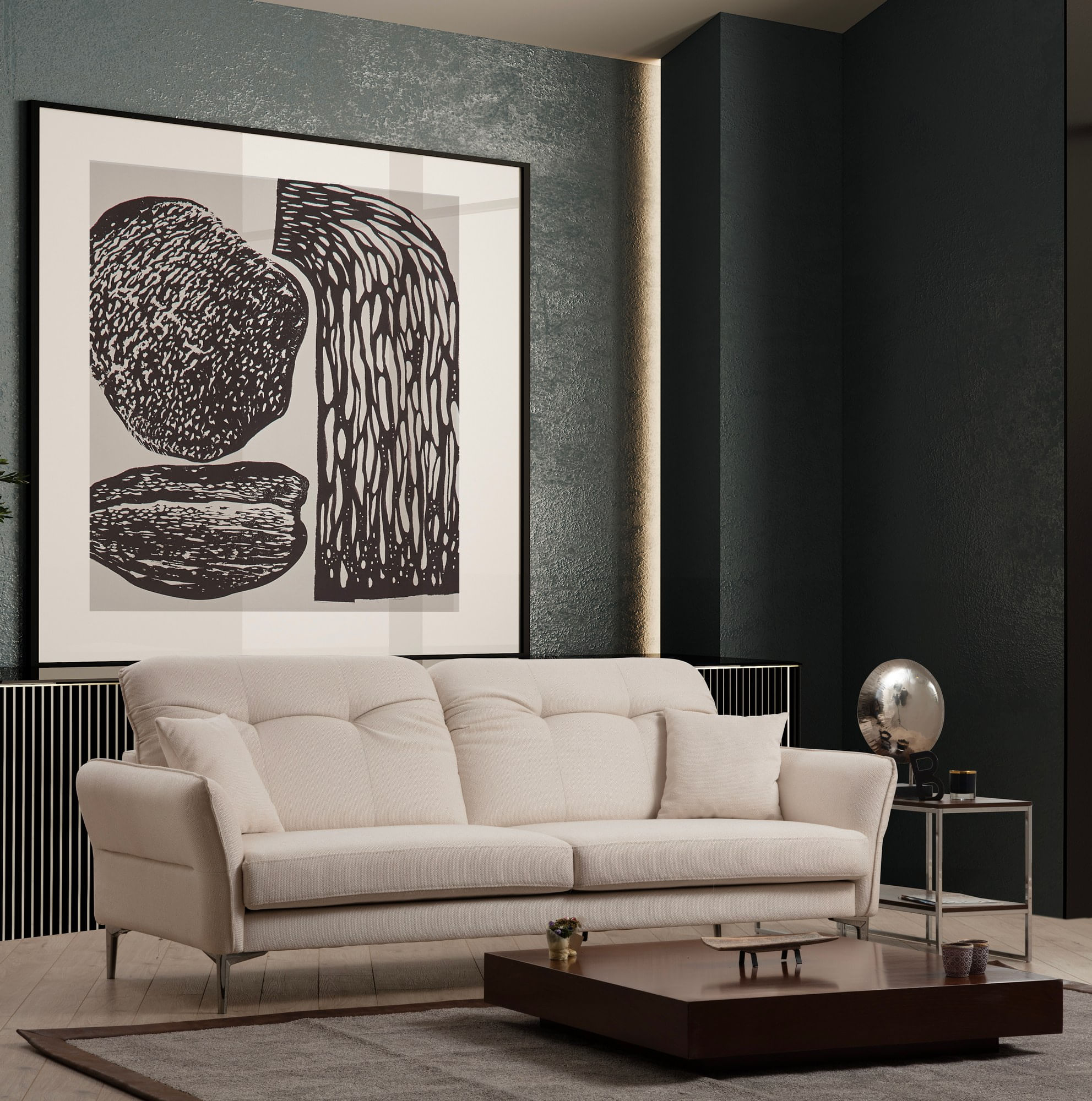Canapea 3 locuri, Hanah Home, lemn fag si pal, alb, 230x100x96 cm — imaginea 6