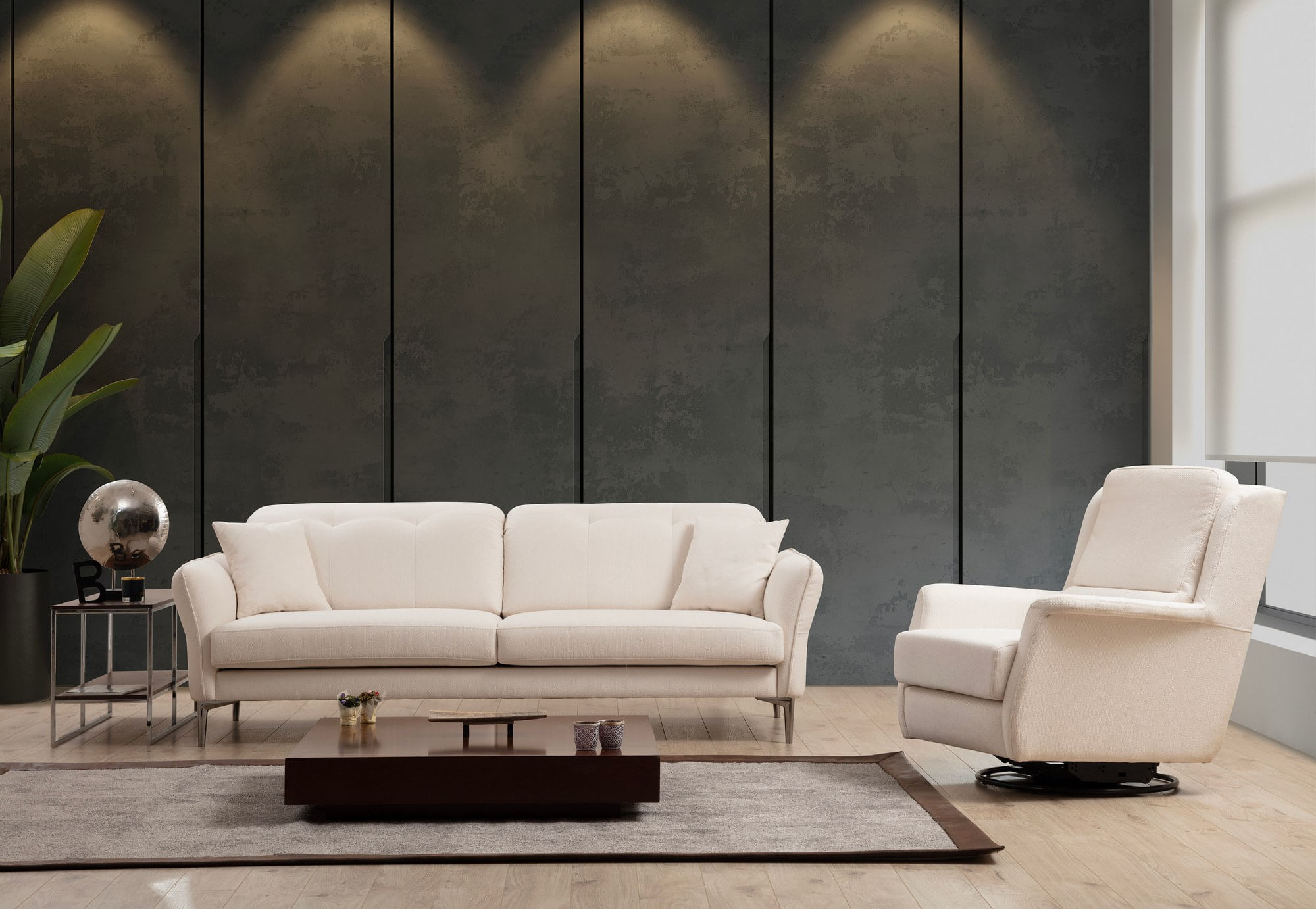 Canapea 3 locuri, Hanah Home, lemn fag si pal, alb, 230x100x96 cm — imaginea 9