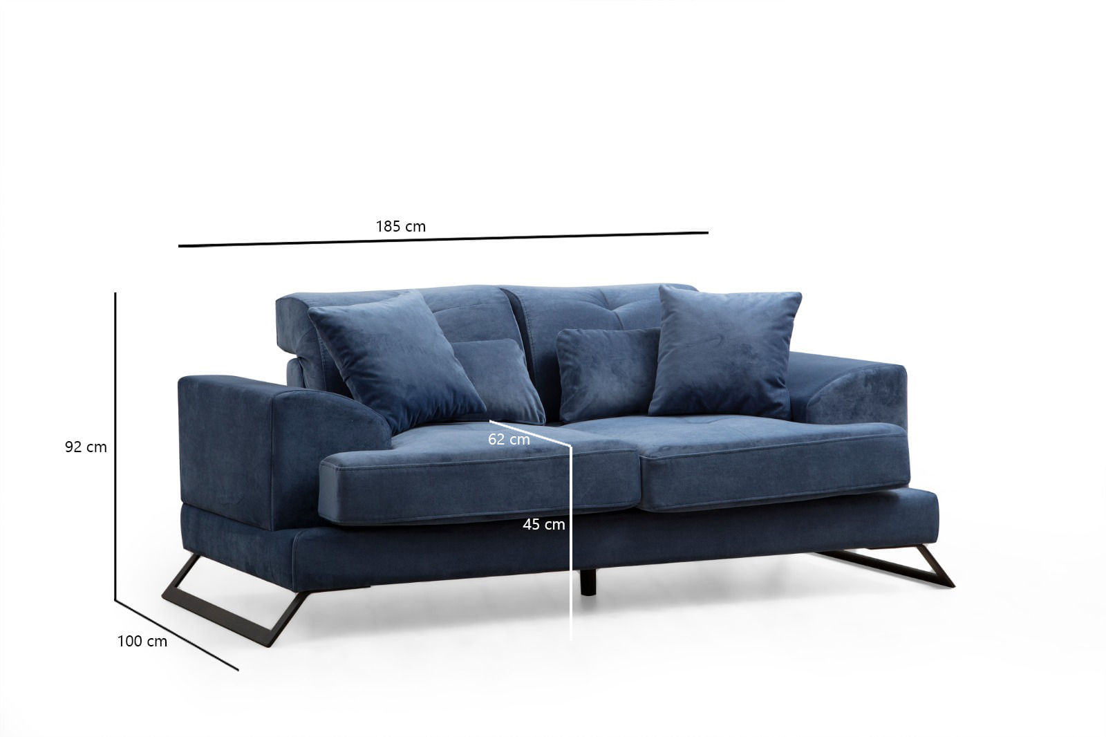 Canapea 2 locuri, Hanah Home, lemn fag si pal, albastru marin, 185x100x92 cm — imaginea 2