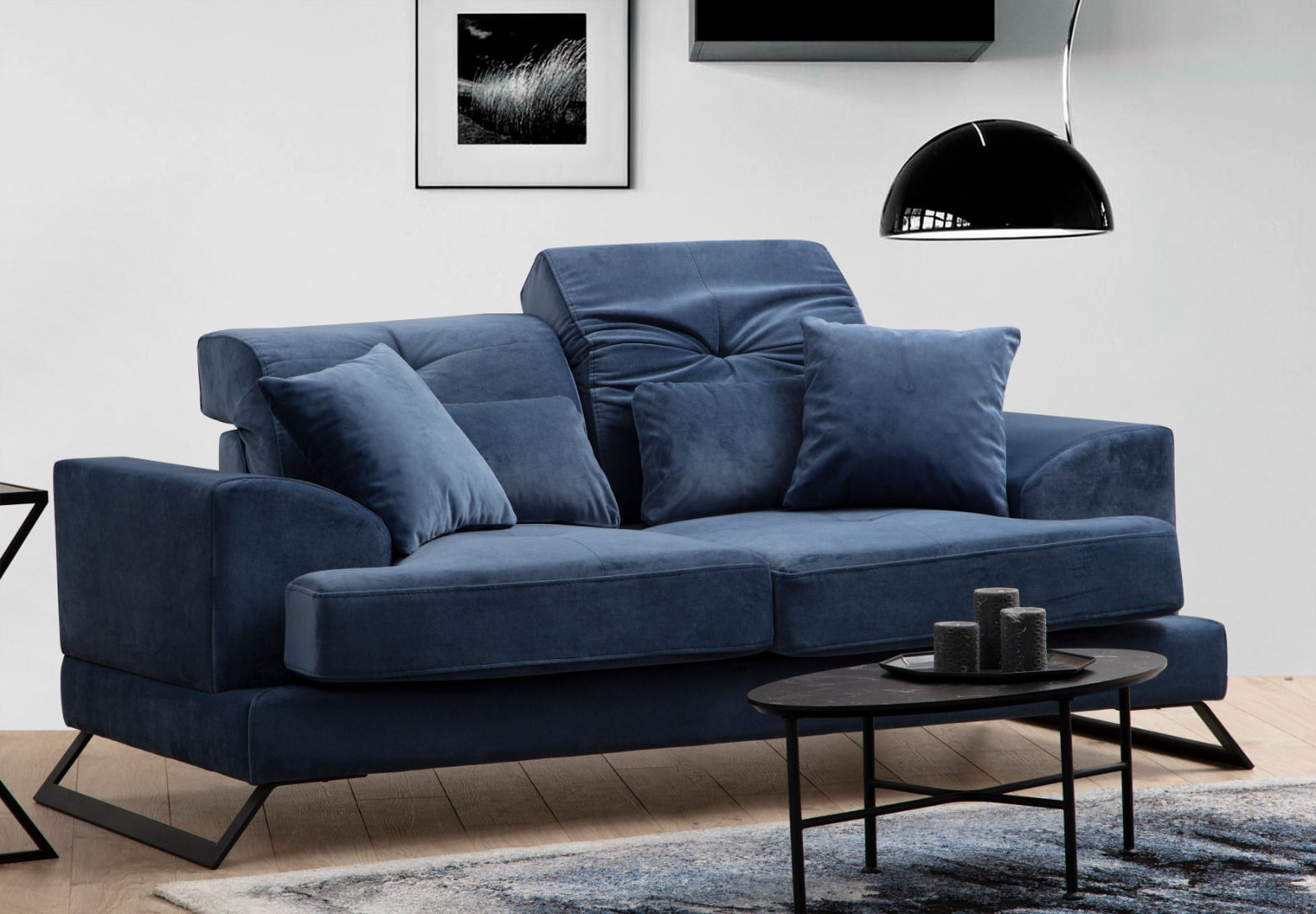 Canapea 2 locuri, Hanah Home, lemn fag si pal, albastru marin, 185x100x92 cm — imaginea 5