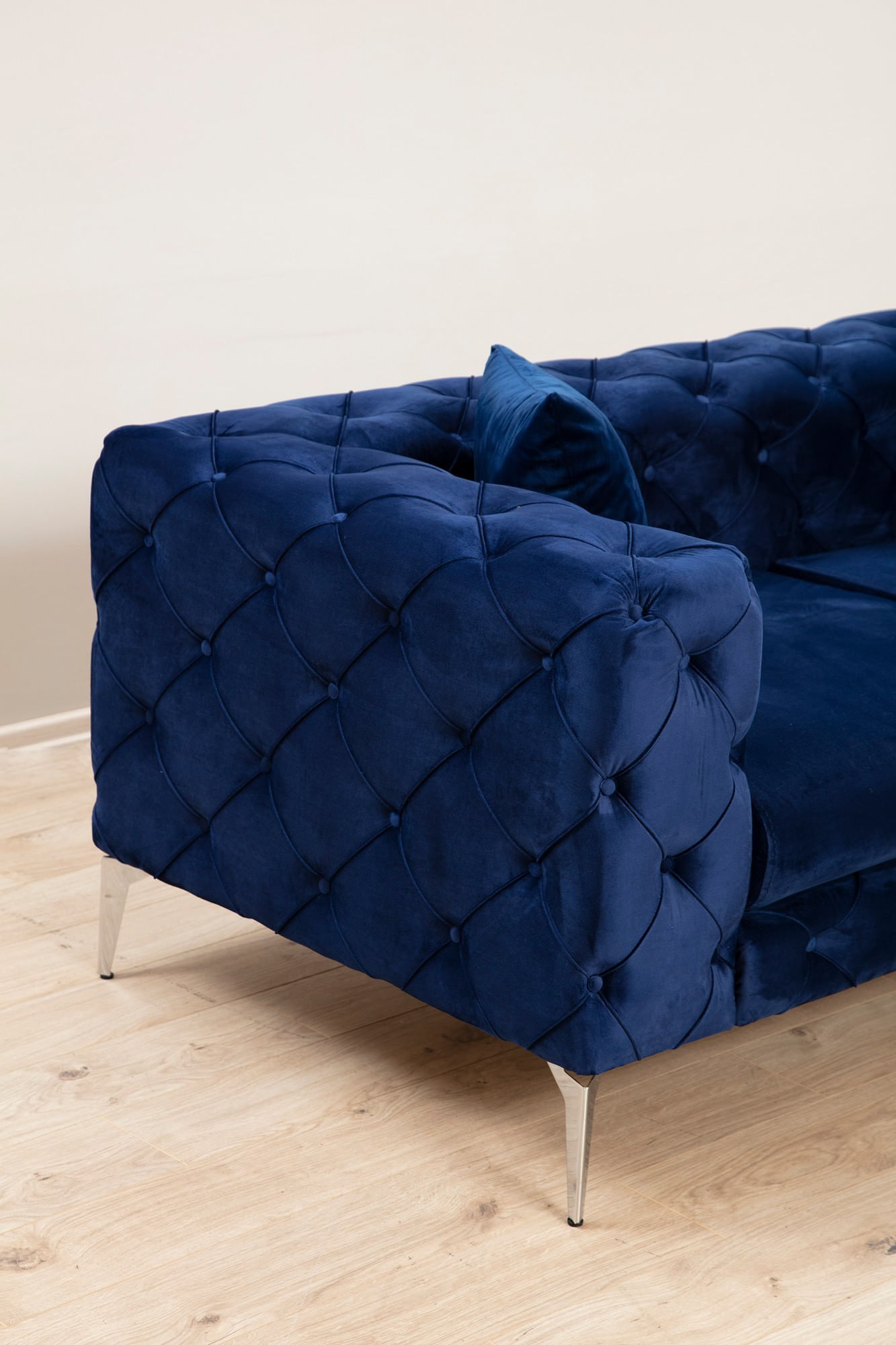 Canapea 3 locuri, Hanah Home, lemn fag si pal, albastru marin, 237x90x70 cm