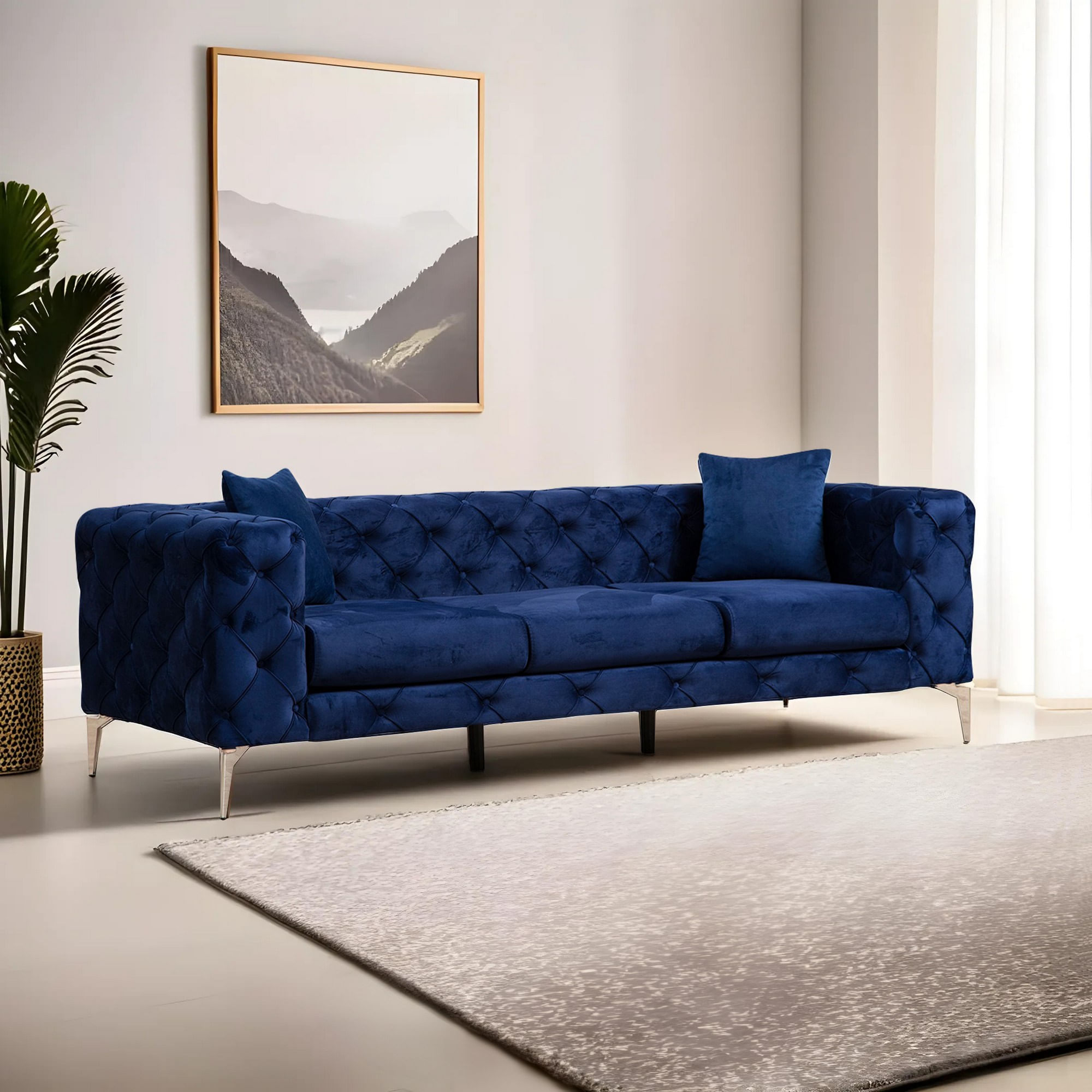 Canapea 3 locuri, Hanah Home, lemn fag si pal, albastru marin, 237x90x70 cm — imaginea 8
