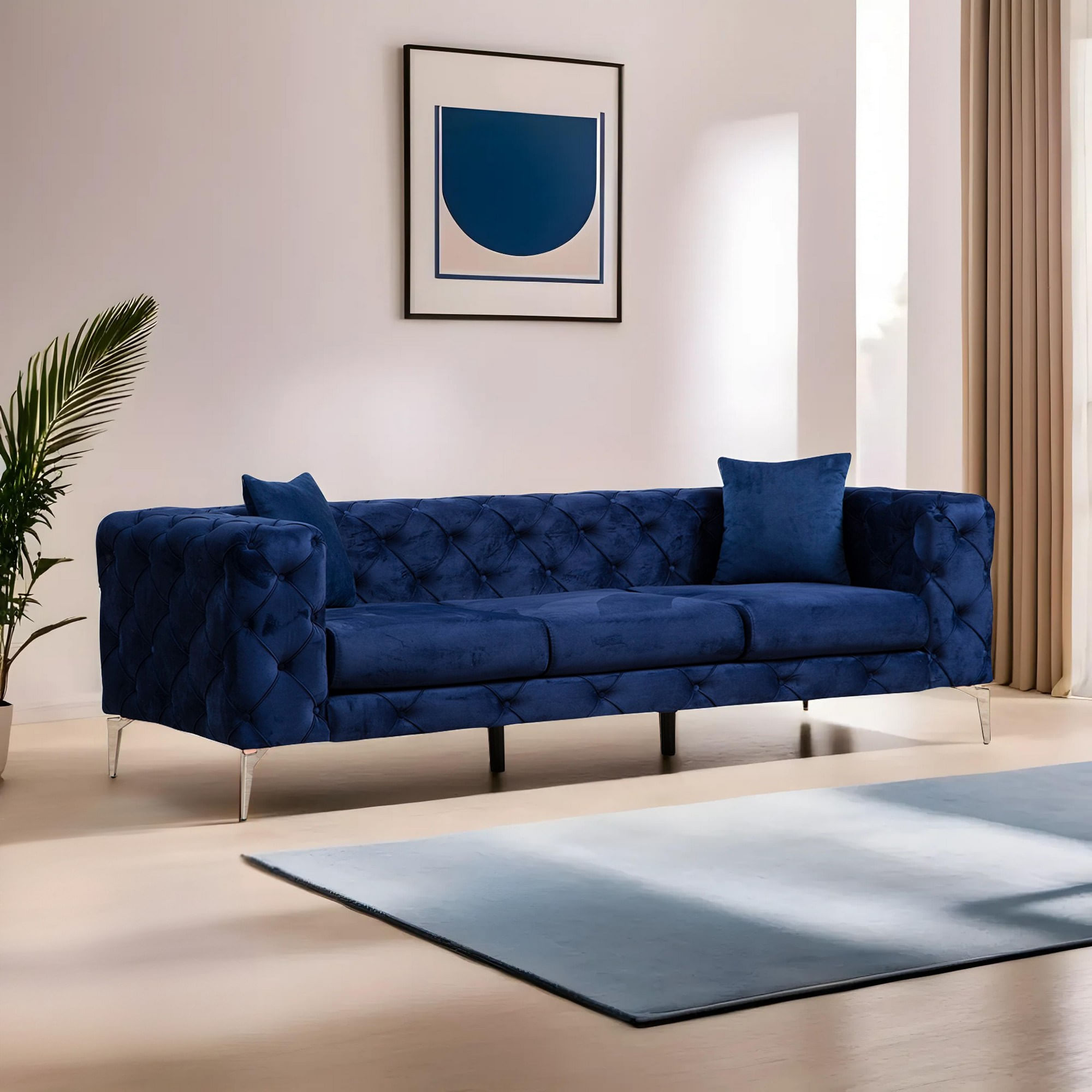 Canapea 3 locuri, Hanah Home, lemn fag si pal, albastru marin, 237x90x70 cm — imaginea 9