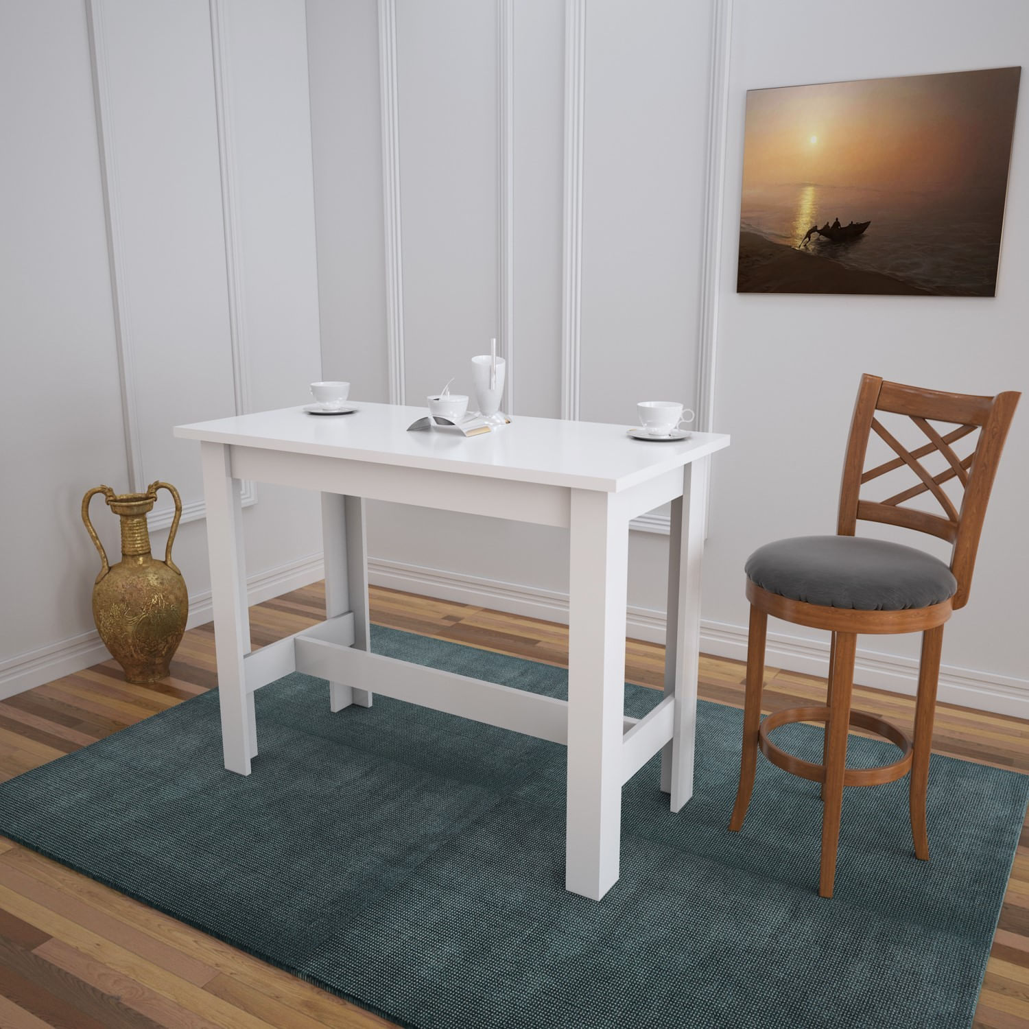 Masa de dining, Hanah Home, pal melaminat, alb, 120x93x60 cm — imaginea 4