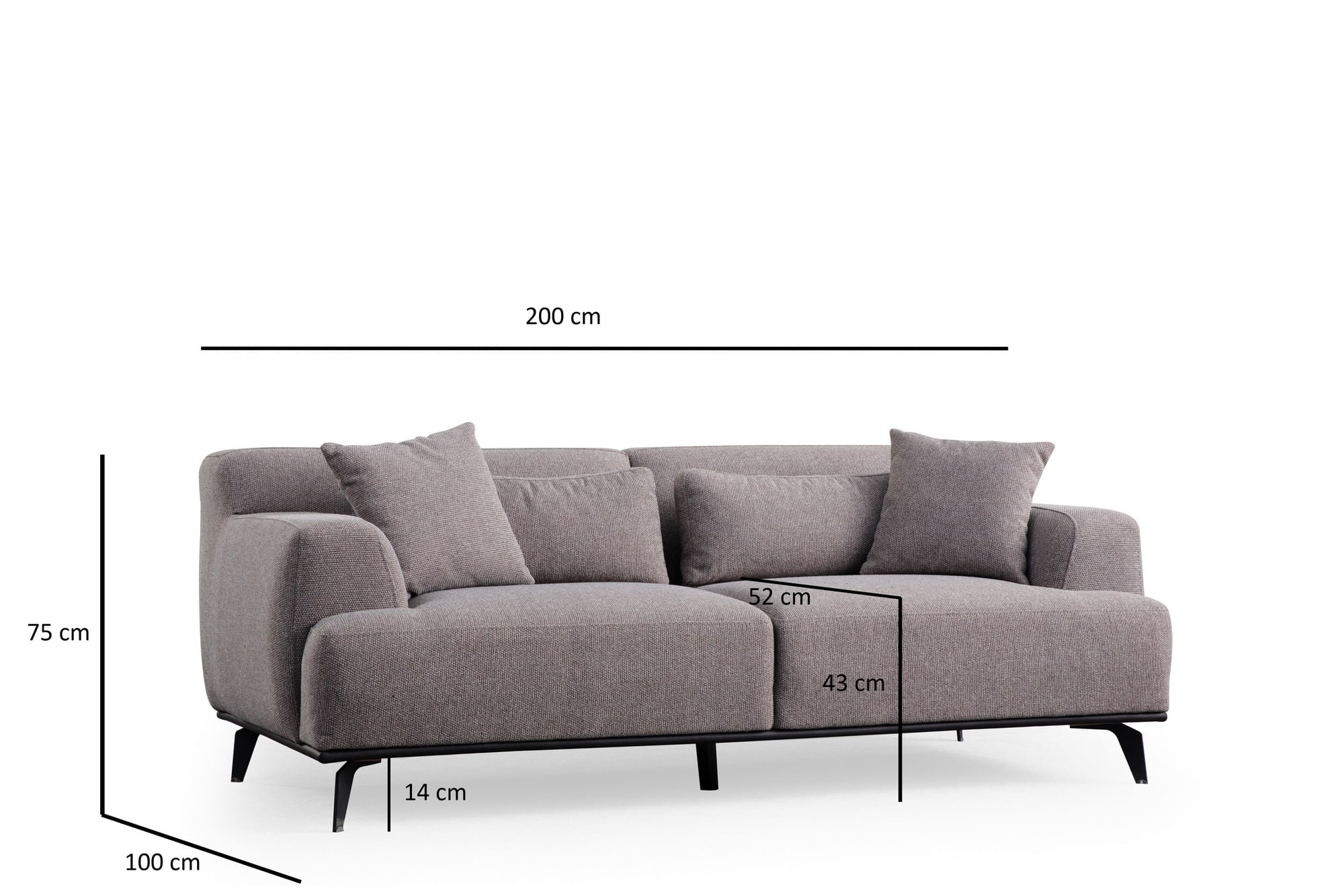 Canapea 2 locuri, Atelier Del Sofa, lemn fag si pal, maro si gri, 200x100x75 cm — imaginea 8