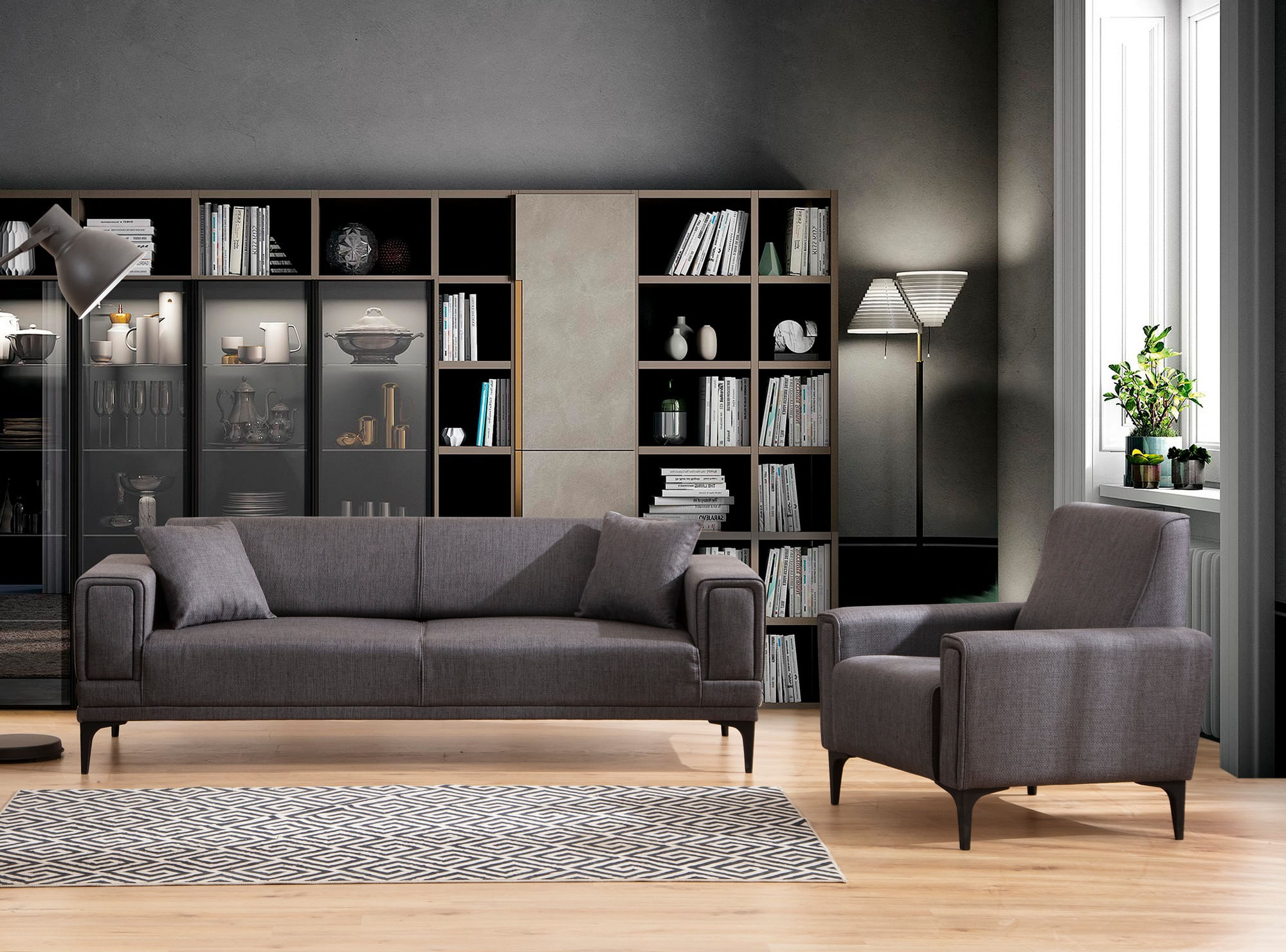 Canapea extensibila 3 locuri, Atelier Del Sofa, lemn fag si PAL, gri inchis, 230x95x77 cm — imaginea 5