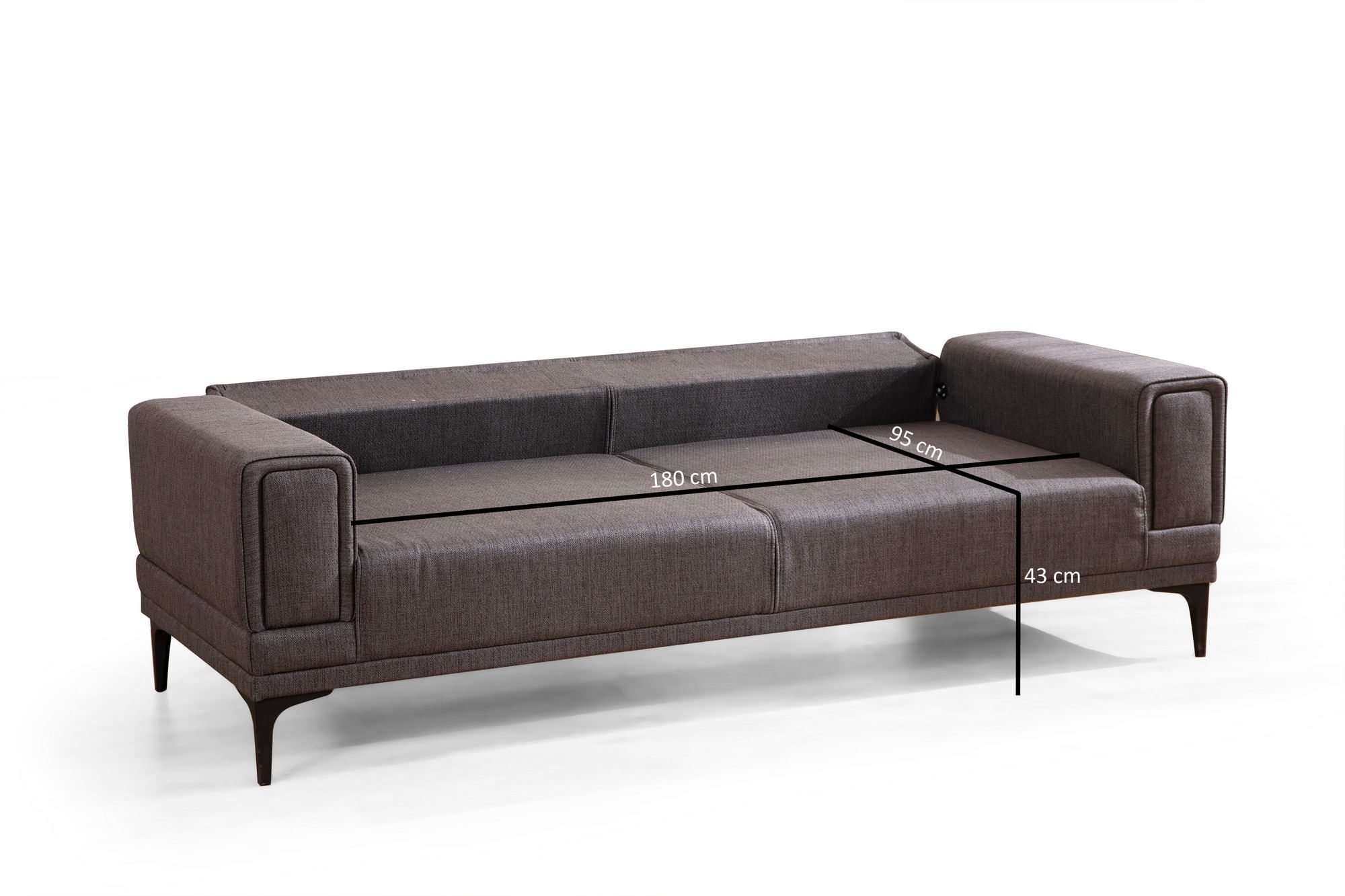 Canapea extensibila 3 locuri, Atelier Del Sofa, lemn fag si PAL, gri inchis, 230x95x77 cm — imaginea 6