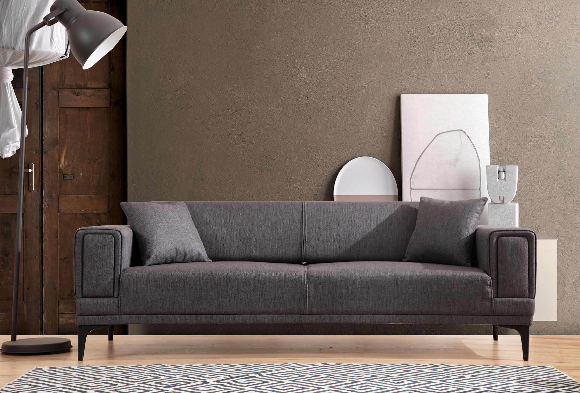 Canapea extensibila 3 locuri, Atelier Del Sofa, lemn fag si PAL, gri inchis, 230x95x77 cm — imaginea 9
