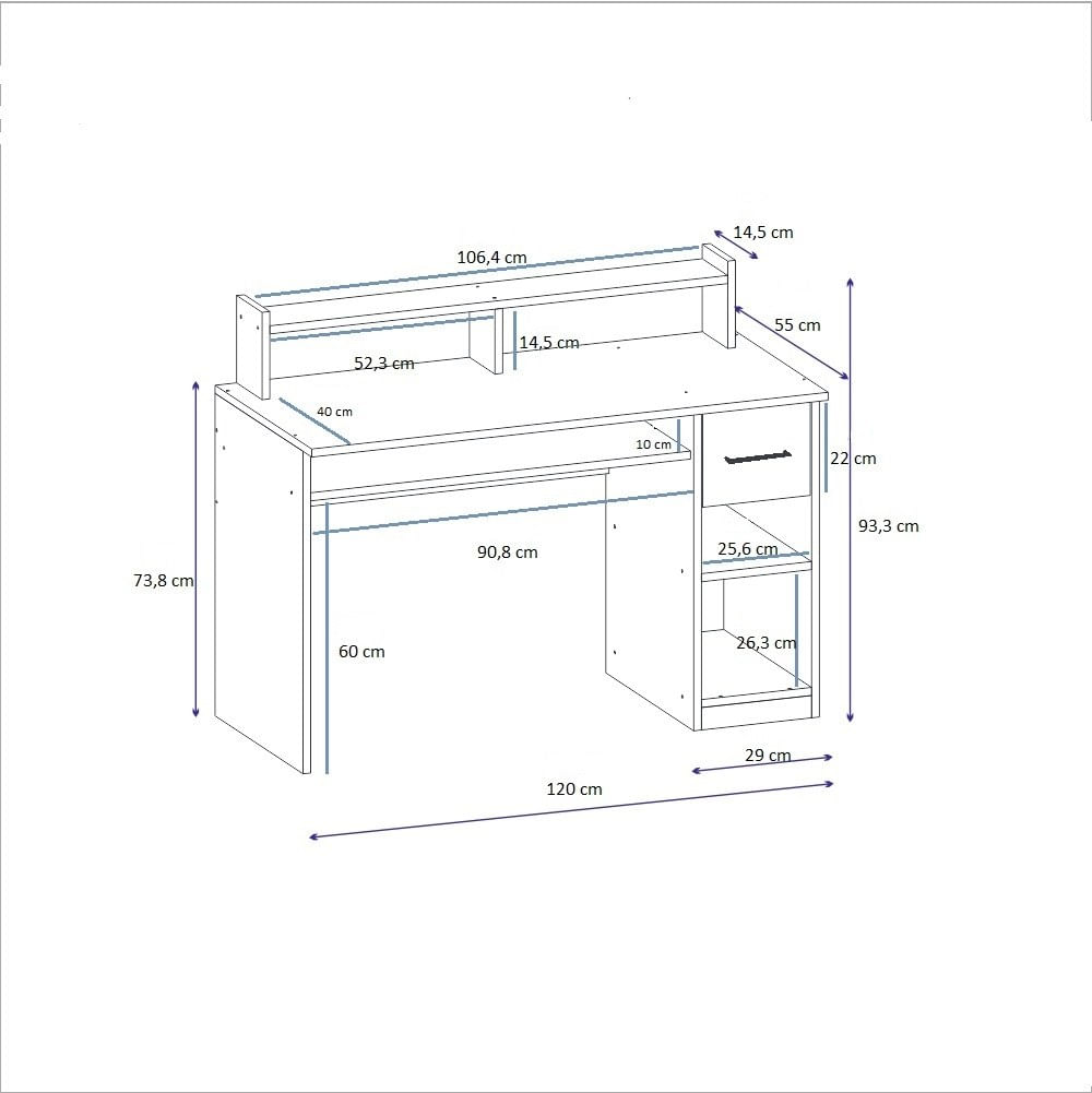 Birou de studiu, Hanah Home, pal melaminat, alb, 99.3x120x55 cm