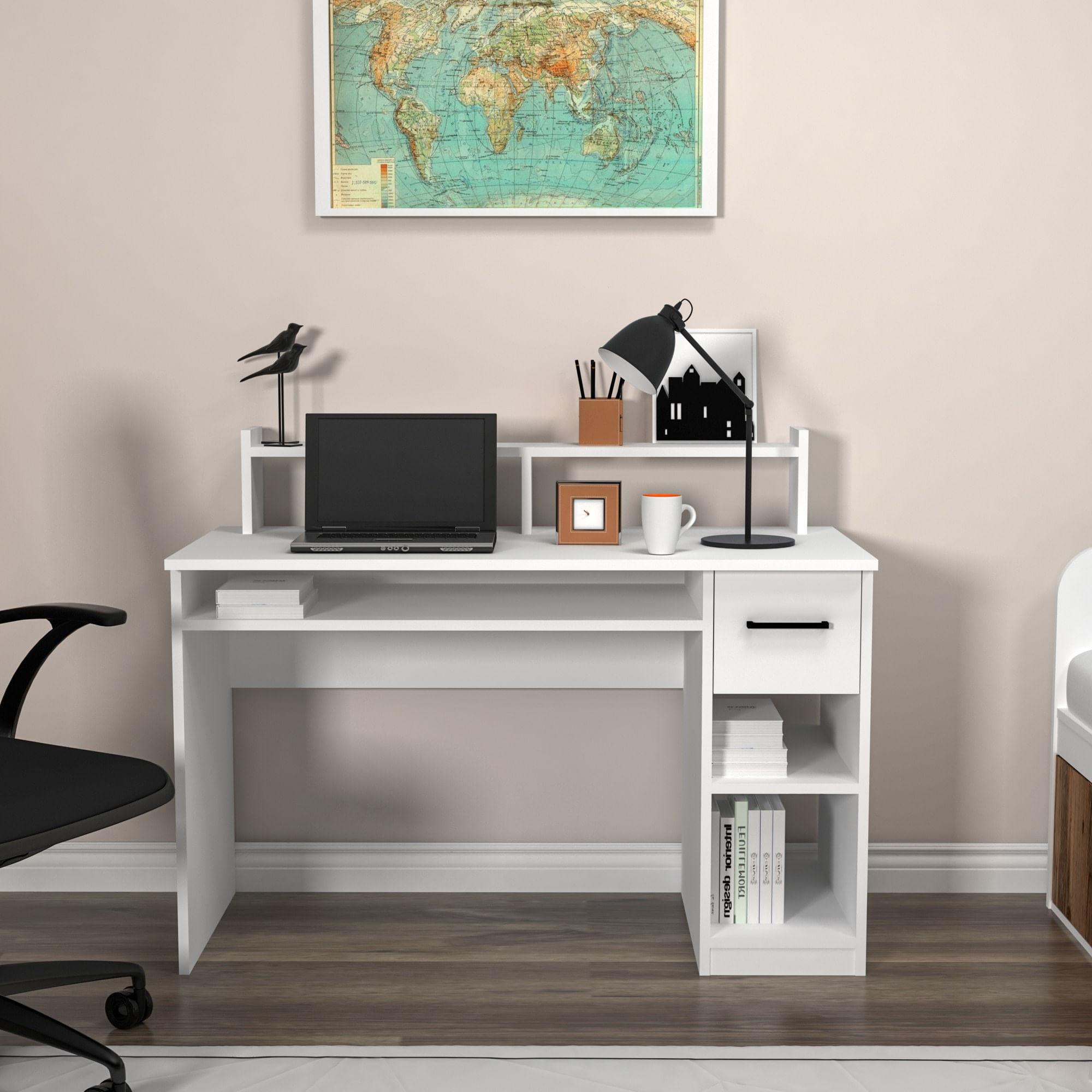 Birou de studiu, Hanah Home, pal melaminat, alb, 99.3x120x55 cm — imaginea 3