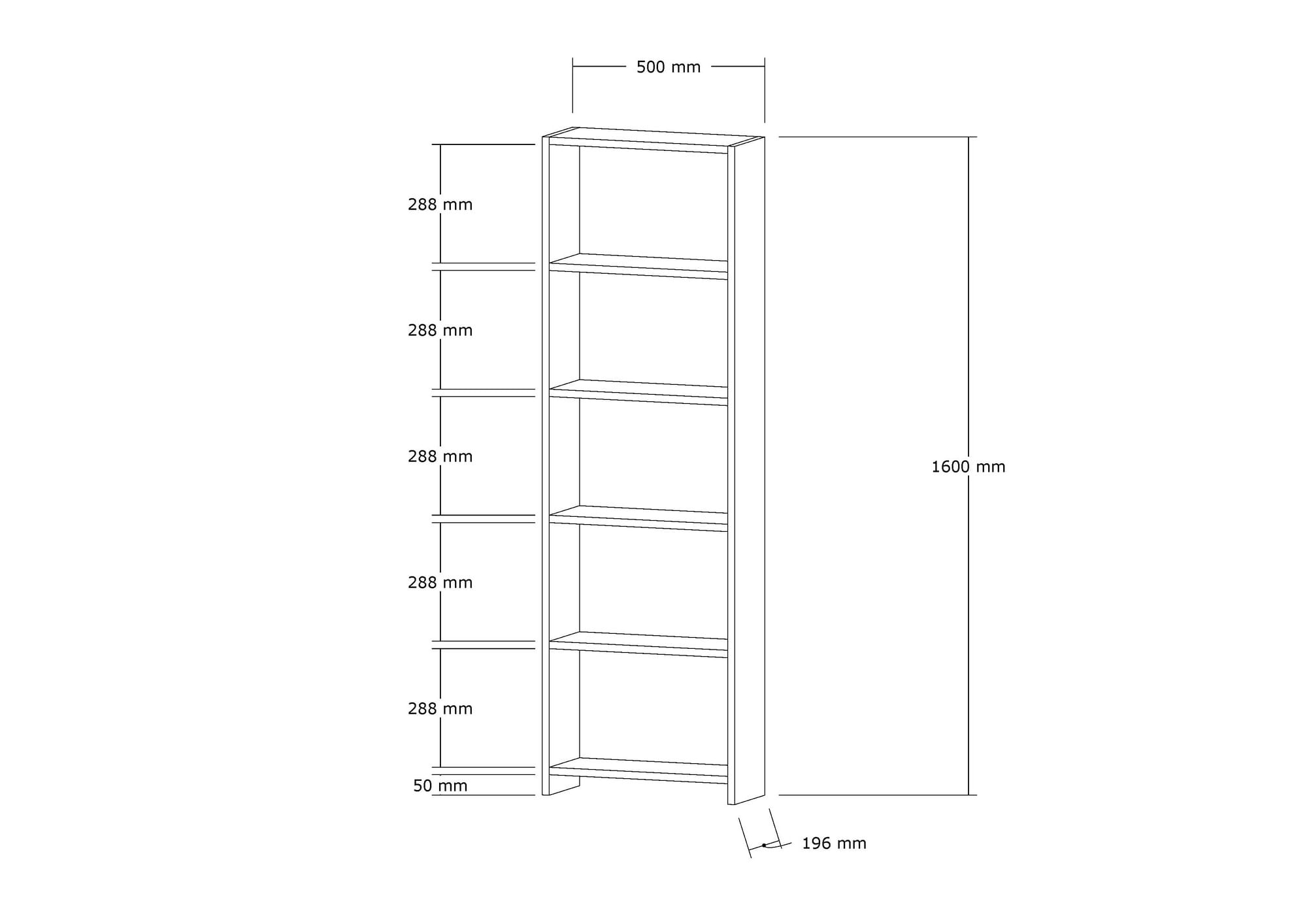 Biblioteca, Hanah Home, pal melaminat, stejar, 160x50x19.6 cm
