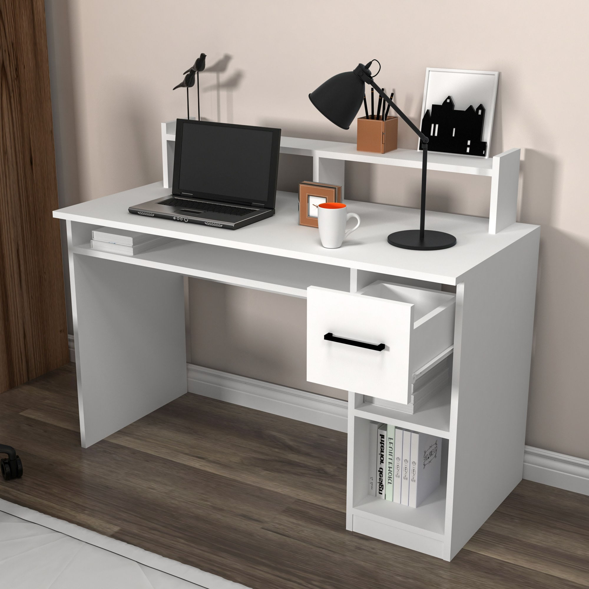 Birou de studiu, Hanah Home, pal melaminat, alb, 99.3x120x55 cm — imaginea 4