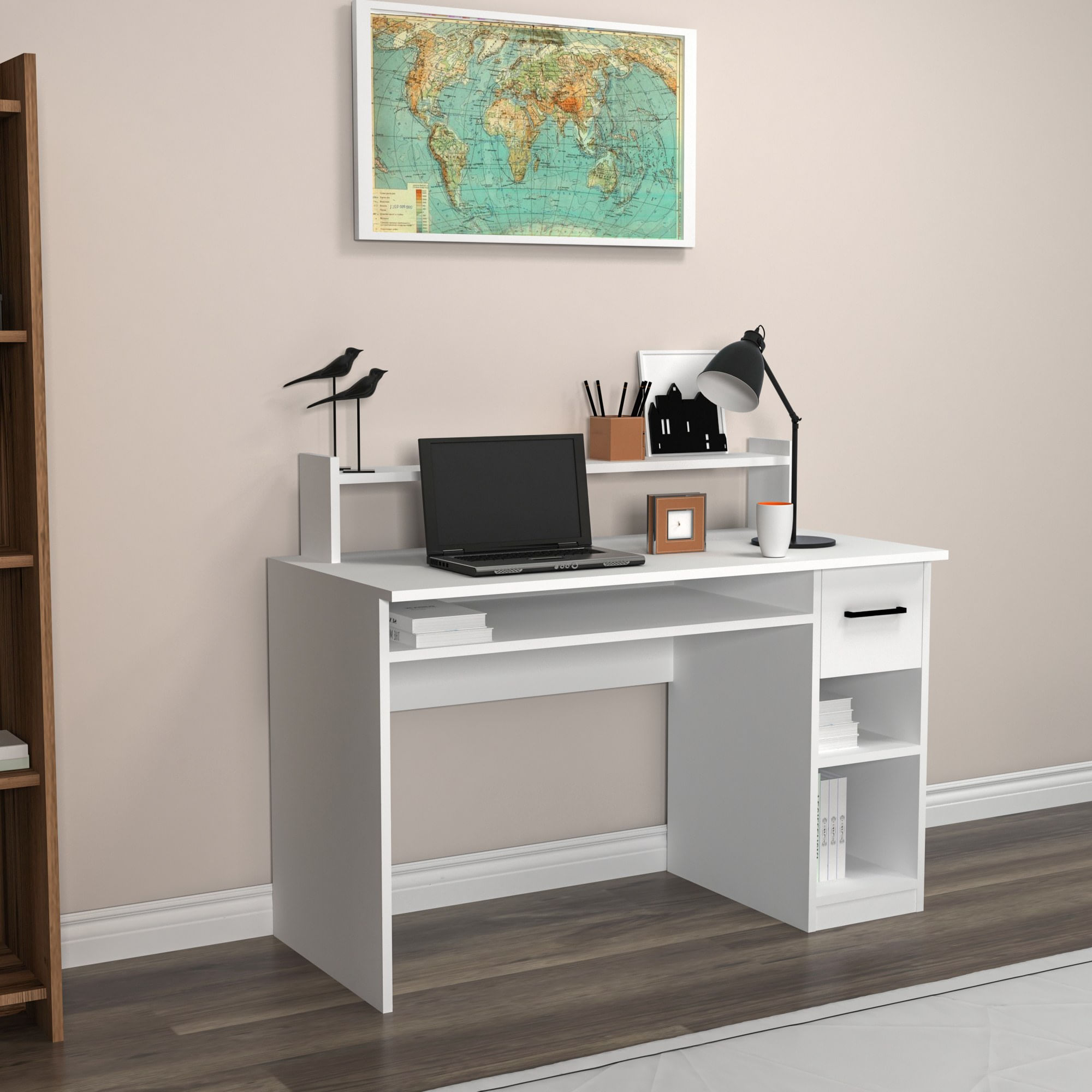 Birou de studiu, Hanah Home, pal melaminat, alb, 99.3x120x55 cm — imaginea 5