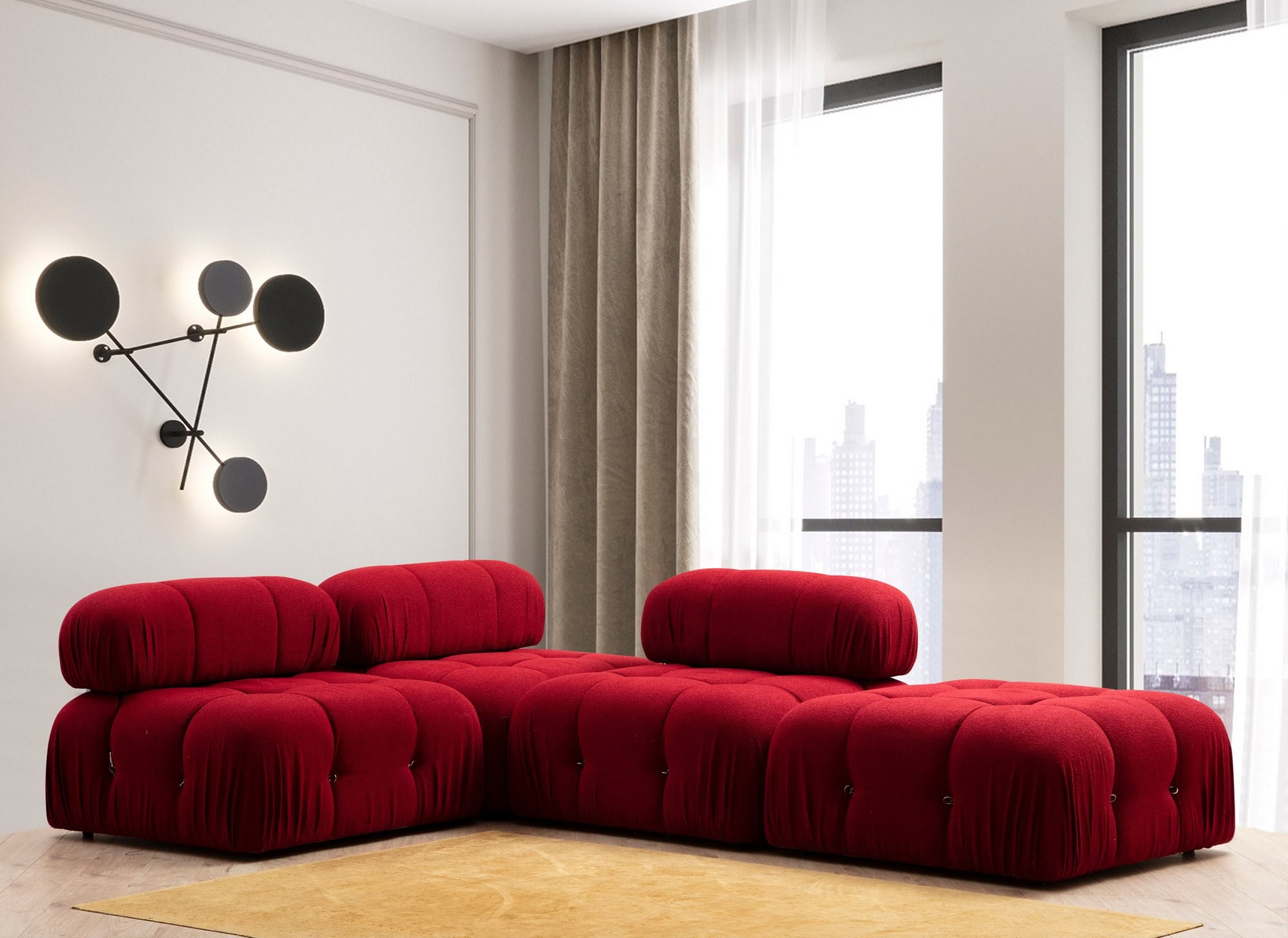 Canapea 1 loc, Hanah Home, lemn fag si pal, rosu, 95x95x75 cm — imaginea 6