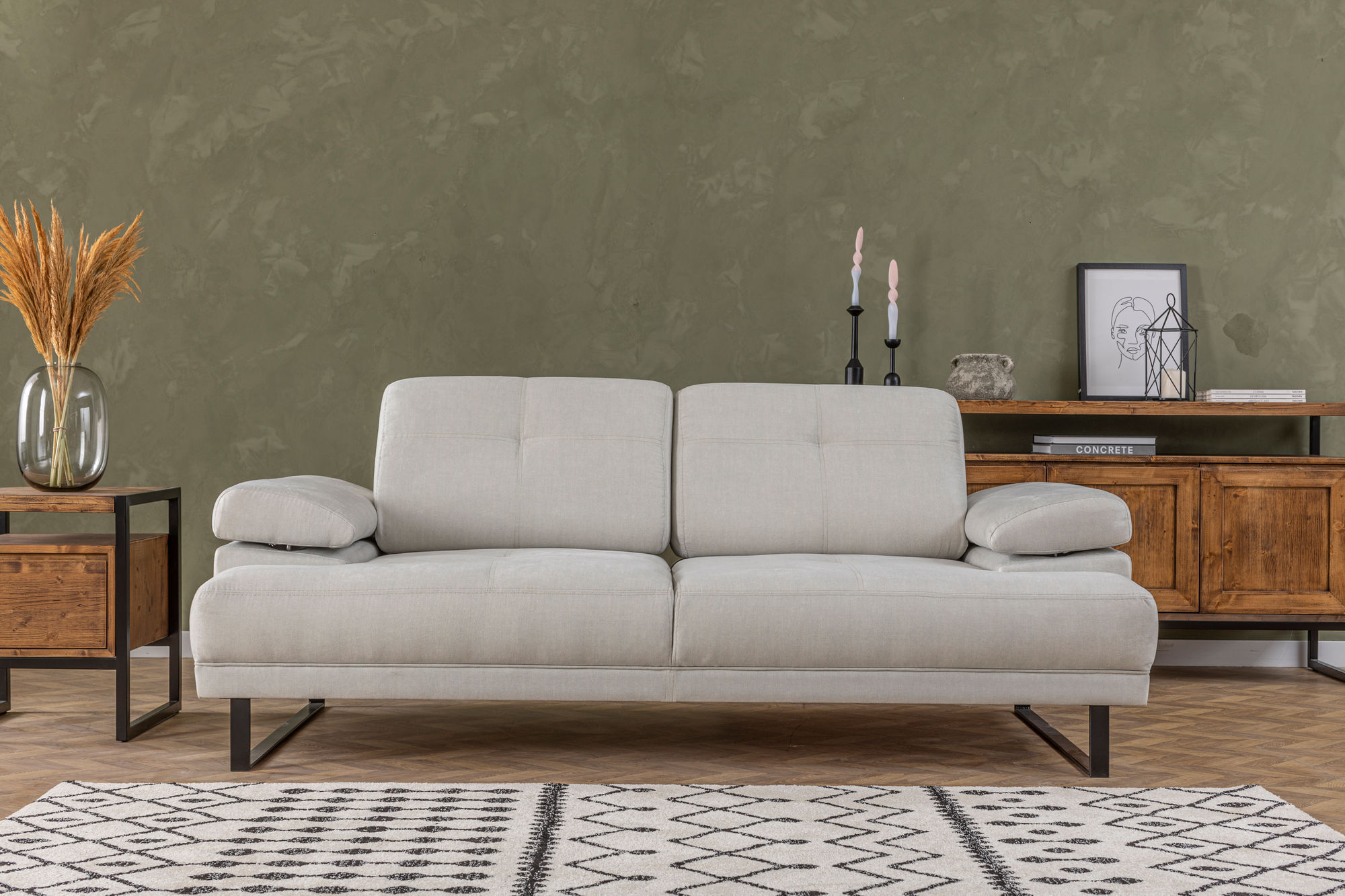 Canapea extensibila, Hanah Home, lemn de fag si PAL, alb, 199x99x83 cm — imaginea 4