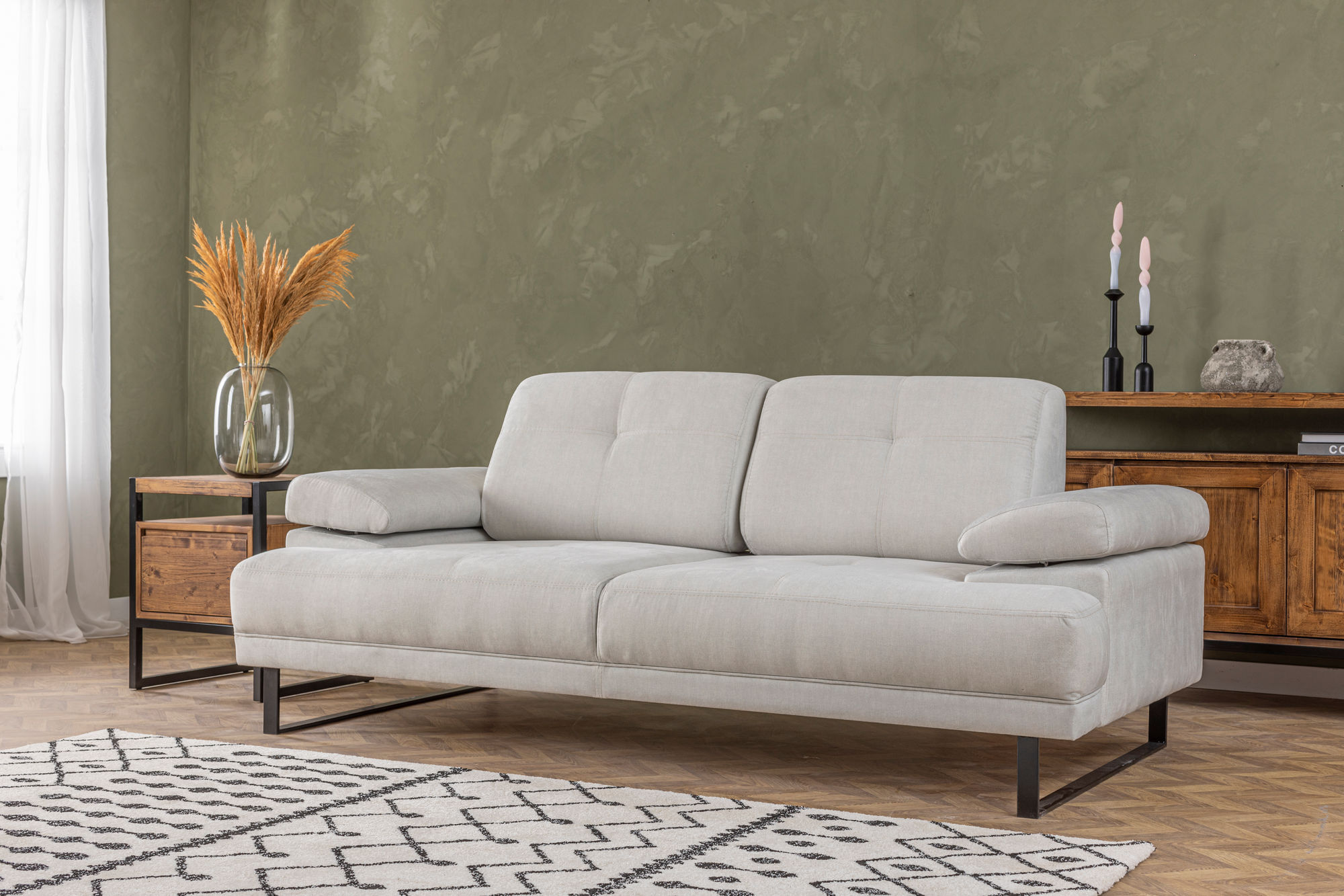 Canapea extensibila, Hanah Home, lemn de fag si PAL, alb, 199x99x83 cm — imaginea 11