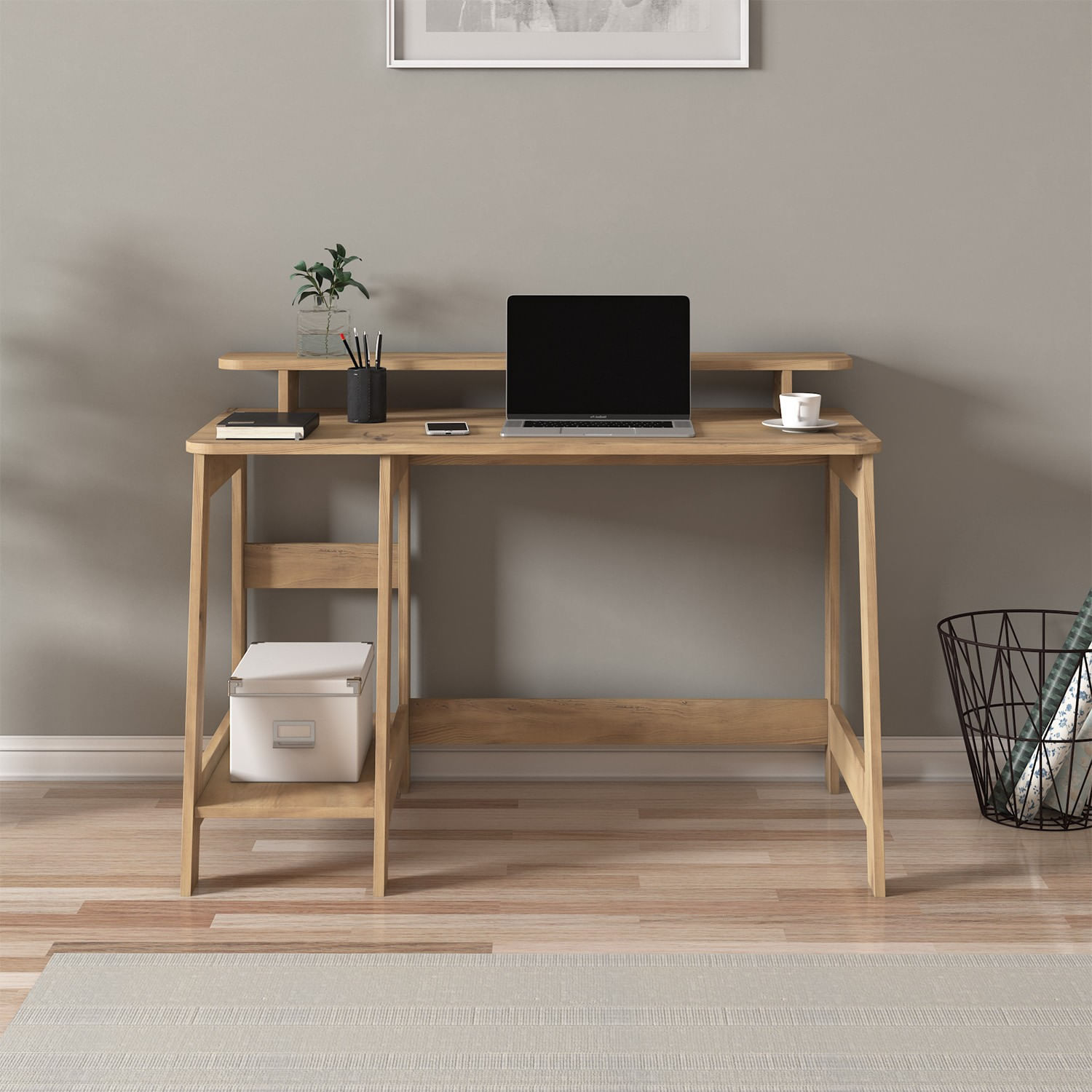 Birou de studiu, Hanah Home, pal melaminat, stejar, 120x60x73 cm — imaginea 2