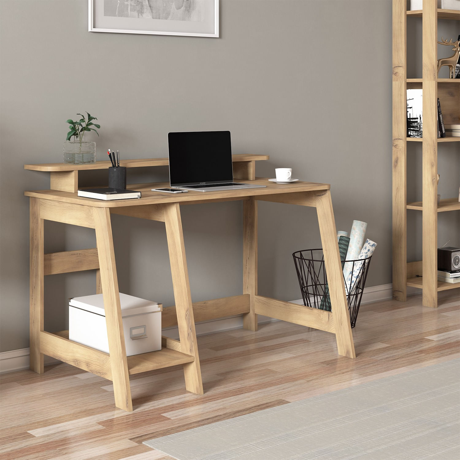 Birou de studiu, Hanah Home, pal melaminat, stejar, 120x60x73 cm — imaginea 3