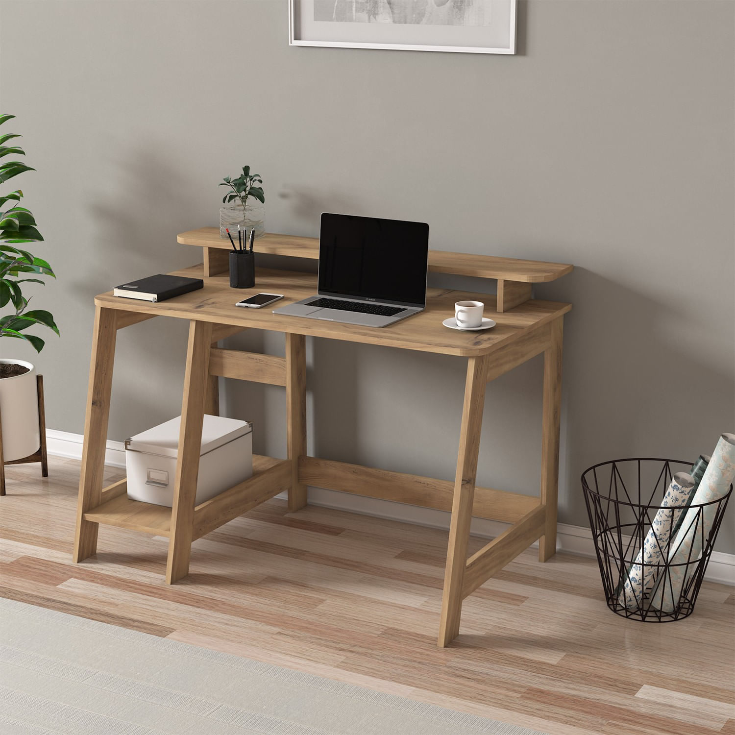 Birou de studiu, Hanah Home, pal melaminat, stejar, 120x60x73 cm — imaginea 6