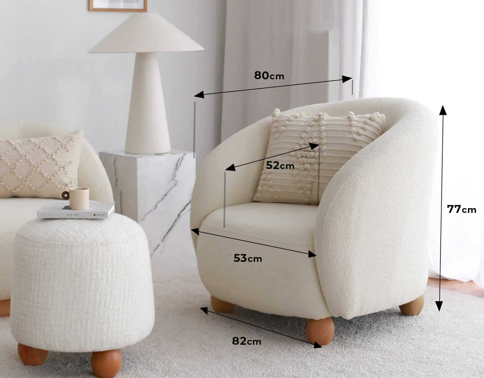 Fotoliu, Atelier Del Sofa, teddy, alb, 82x80x77 cm — imaginea 3