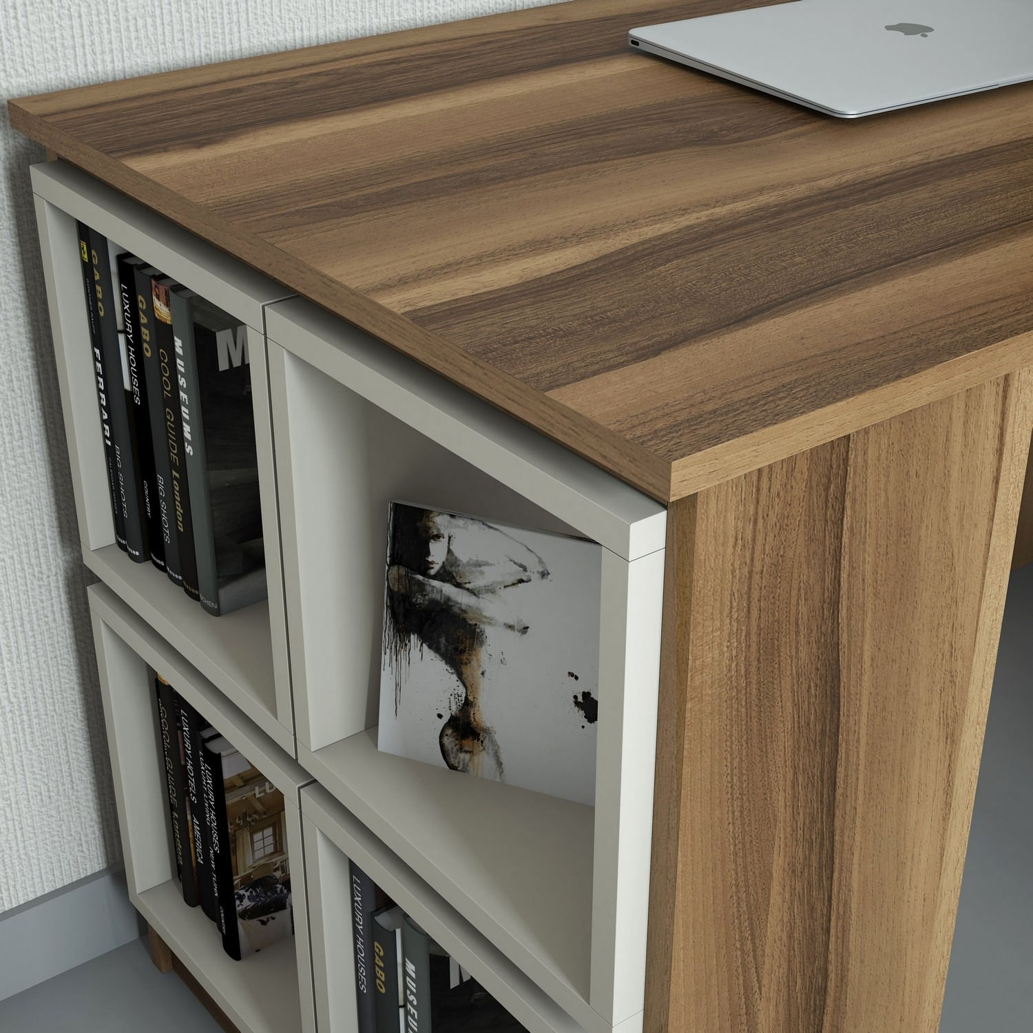 Birou de studiu, Hanah Home, panou de particule melaminat, nuc si crem, 120x65x75 cm