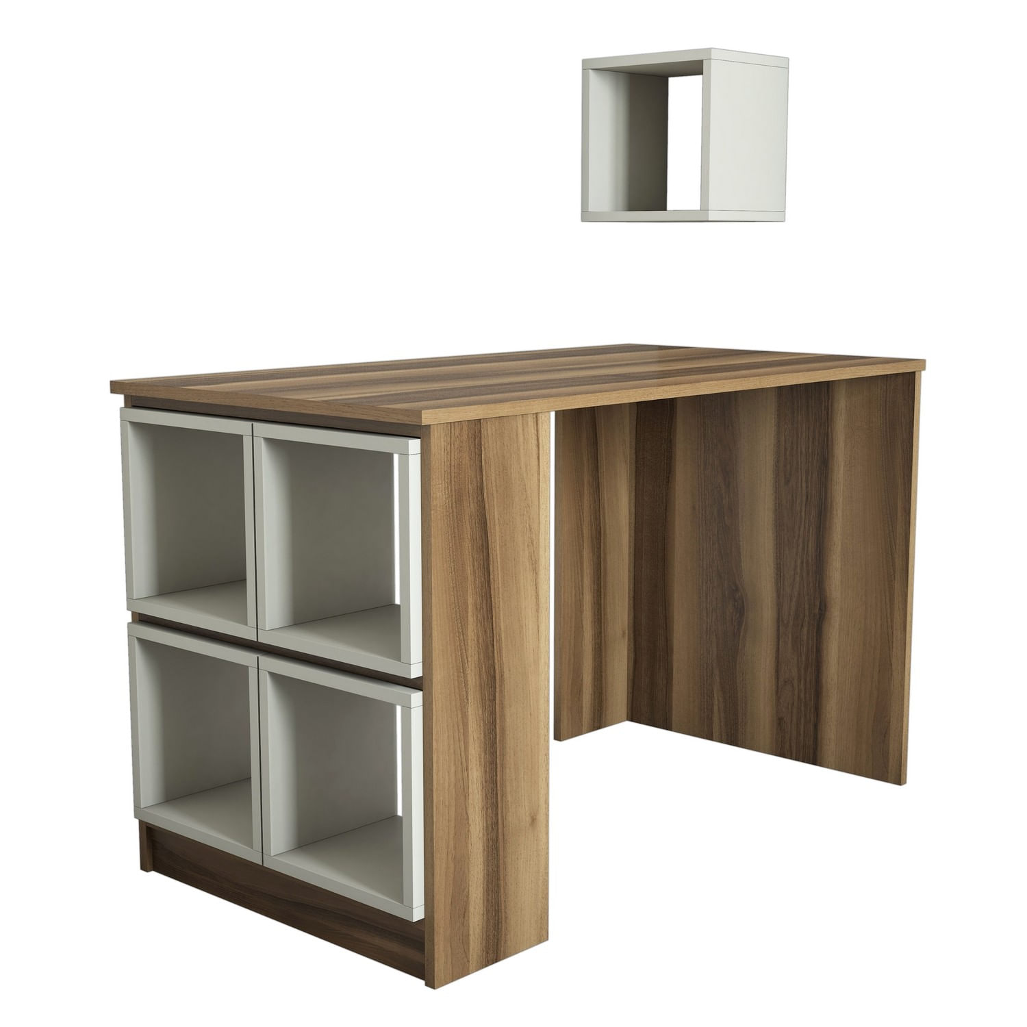 Birou de studiu, Hanah Home, panou de particule melaminat, nuc si crem, 120x65x75 cm — imaginea 2
