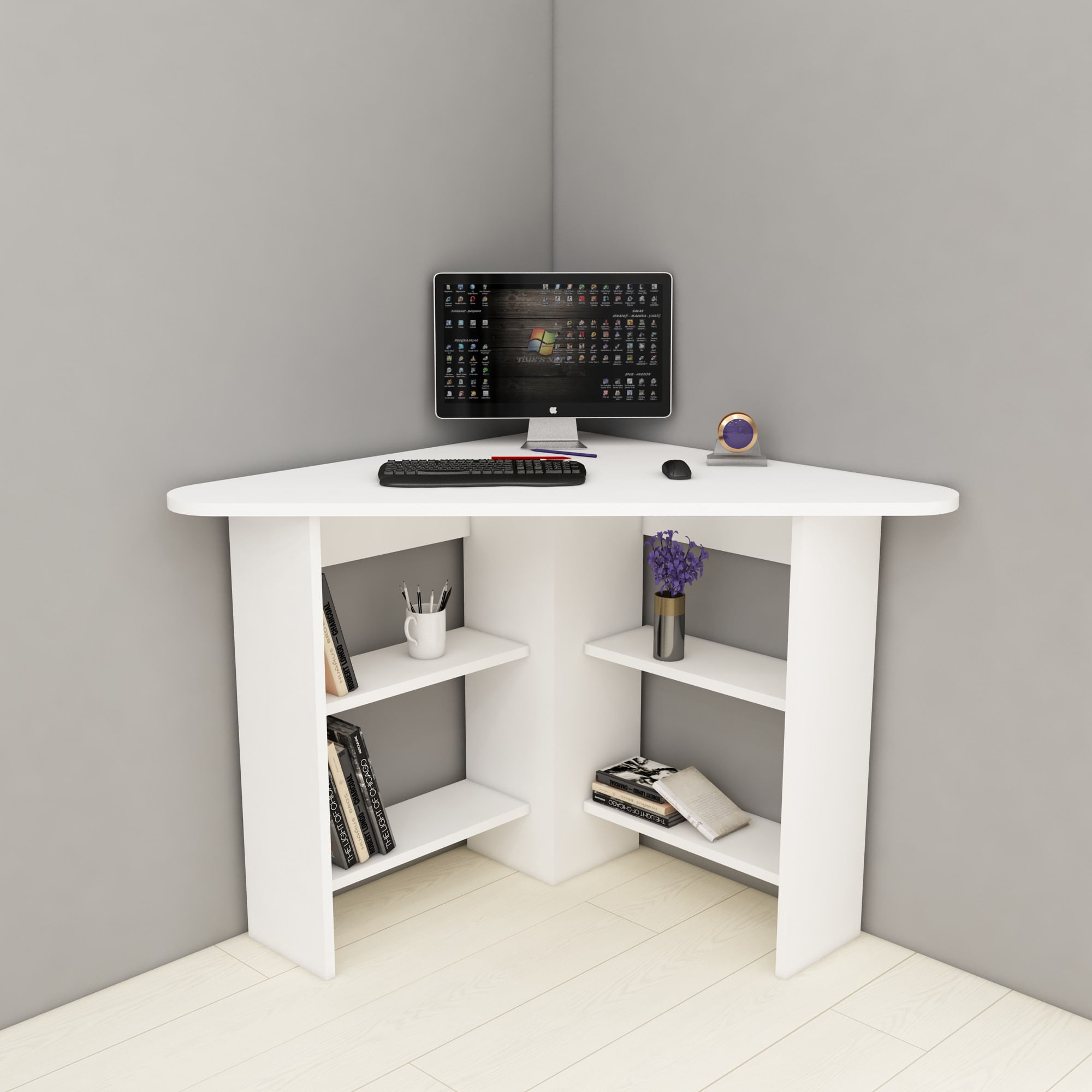 Birou coltar, Hanah Home, pal melaminat, alb, 80x80x73.8 cm — imaginea 4