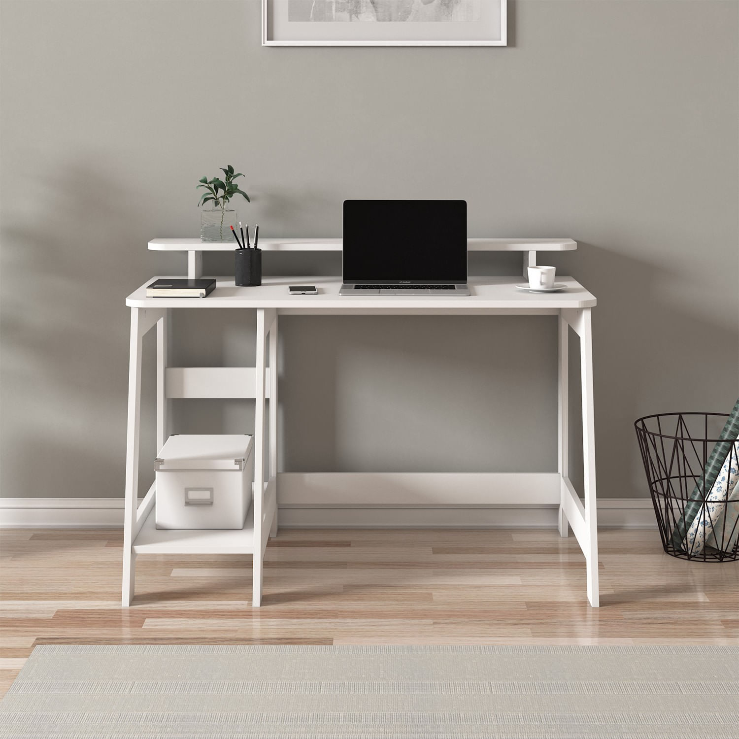 Birou de studiu, Hanah Home, pal melaminat, alb, 120x60x73 cm — imaginea 2