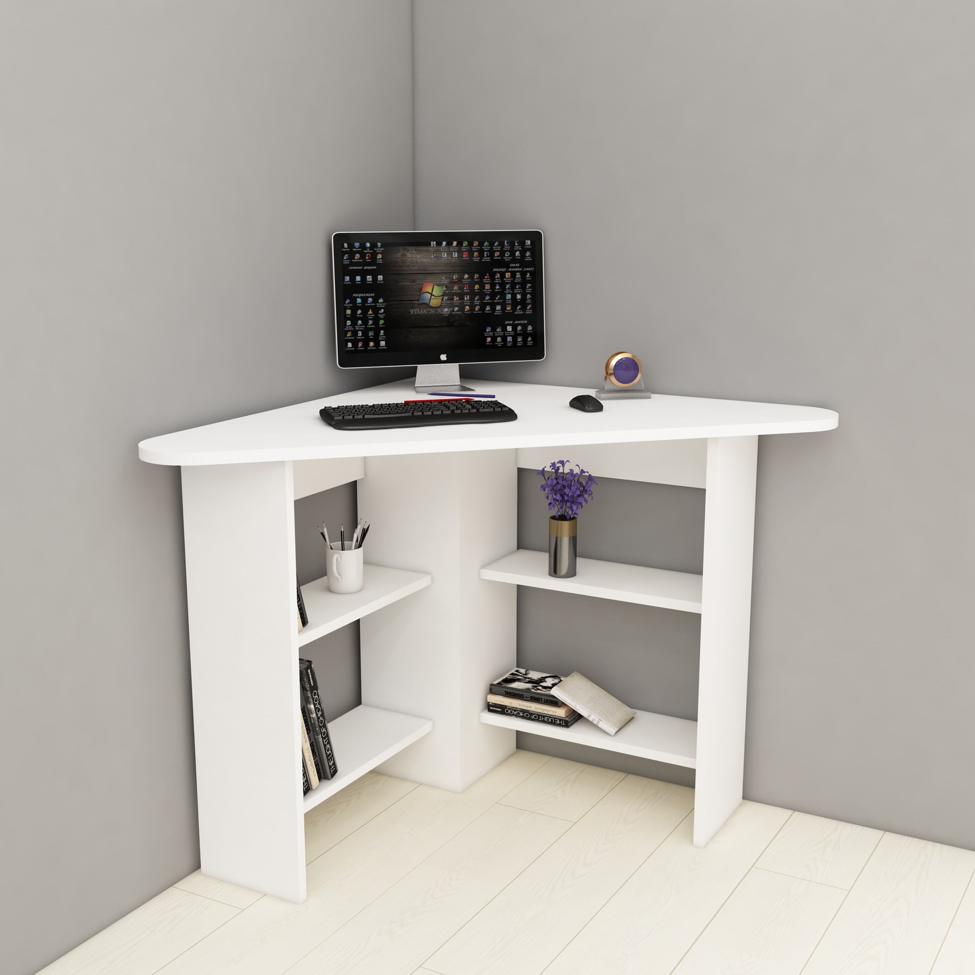 Birou coltar, Hanah Home, pal melaminat, alb, 80x80x73.8 cm — imaginea 5