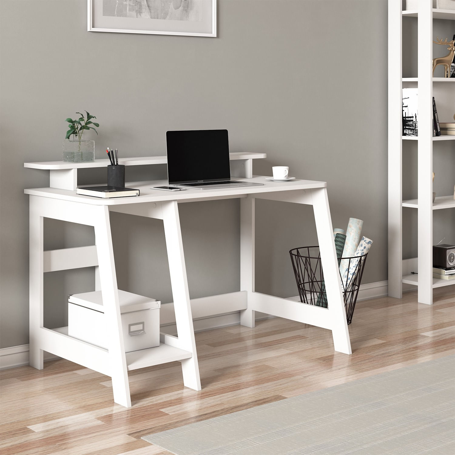 Birou de studiu, Hanah Home, pal melaminat, alb, 120x60x73 cm — imaginea 3