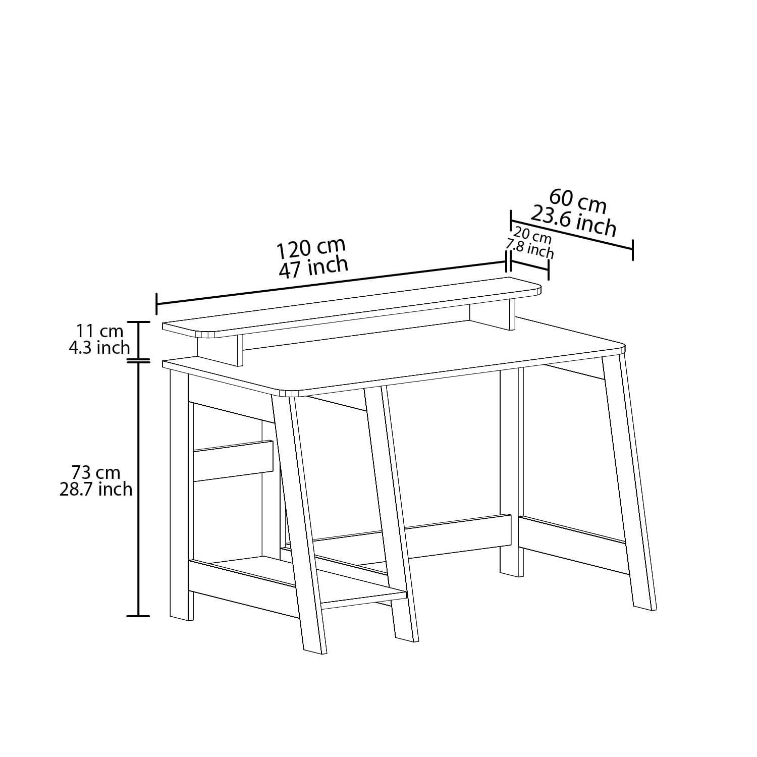 Birou de studiu, Hanah Home, pal melaminat, alb, 120x60x73 cm — imaginea 5