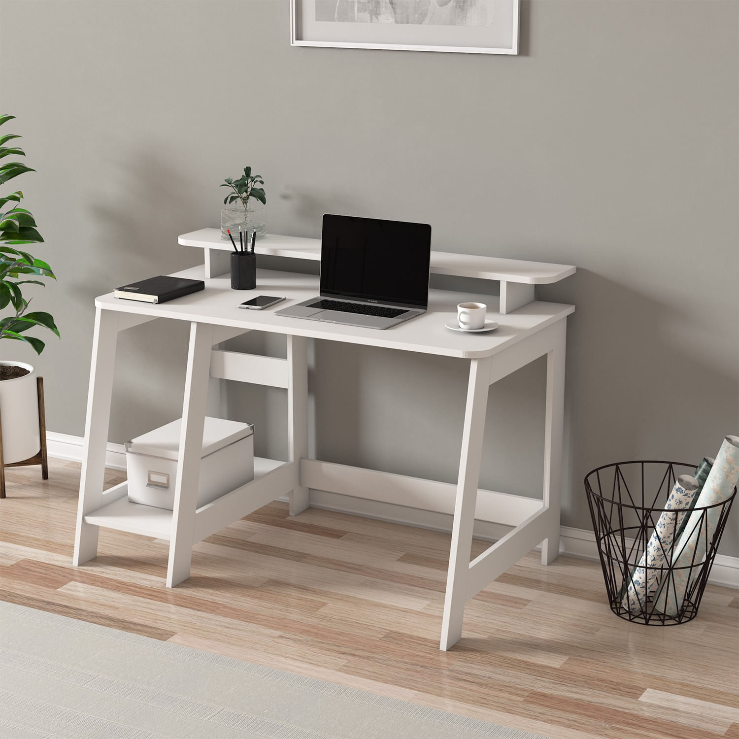 Birou de studiu, Hanah Home, pal melaminat, alb, 120x60x73 cm — imaginea 6