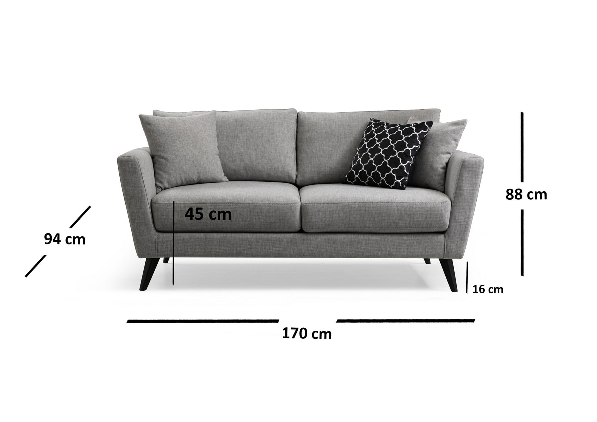 Canapea 2 locuri, Hanah Home, lemn fag si pal, gri, 170x94x88 cm