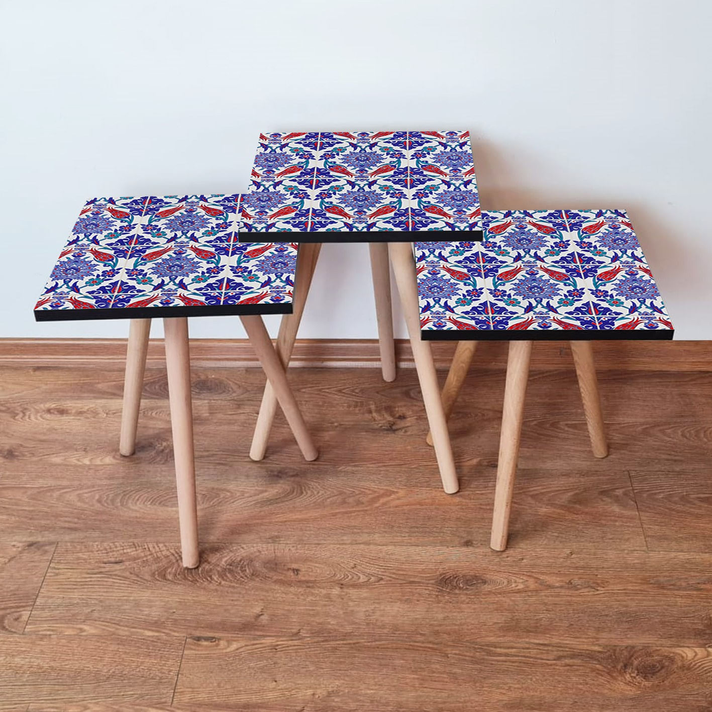 Set masute de cafea, Hanah Home, mdf, multicolor, 3 piese, 35x35x52 cm, 481LNA2847