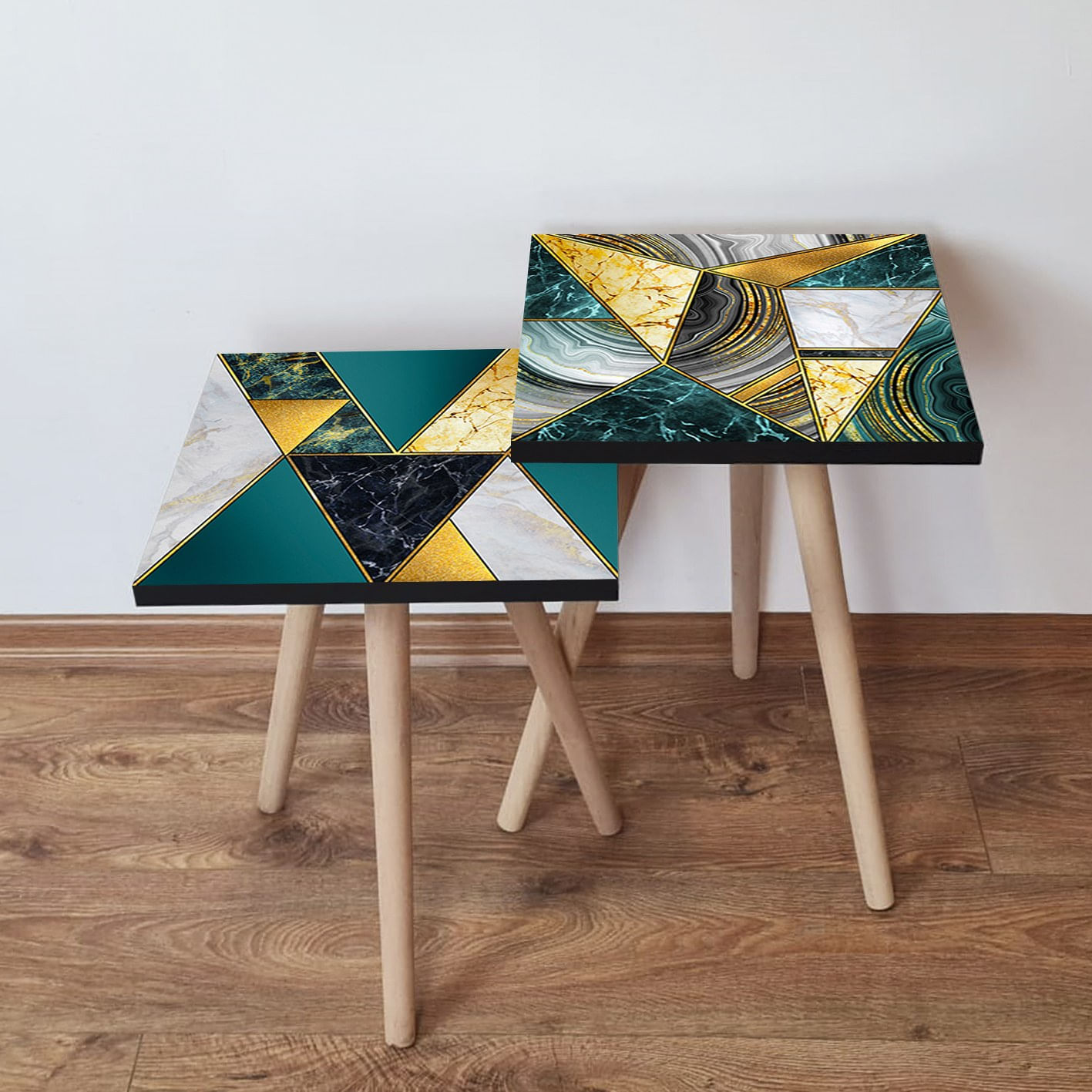 Set masute de cafea, Hanah Home, mdf, multicolor, 35x35x47 cm, picioare lemn fag, 481LNA2203