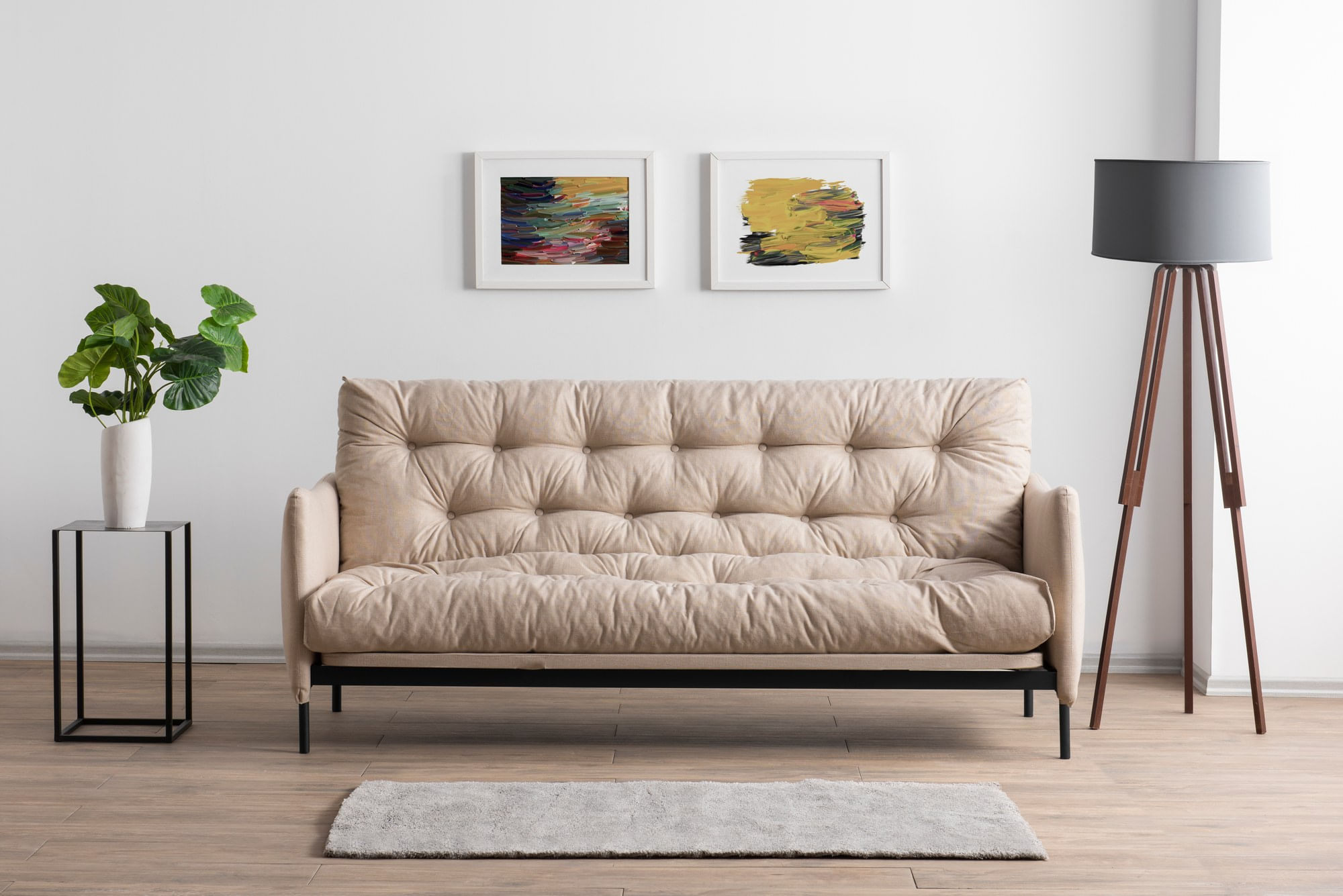 Canapea extensibila, Atelier Del Sofa, metal si in, crem, 200x92x82 cm — imaginea 8