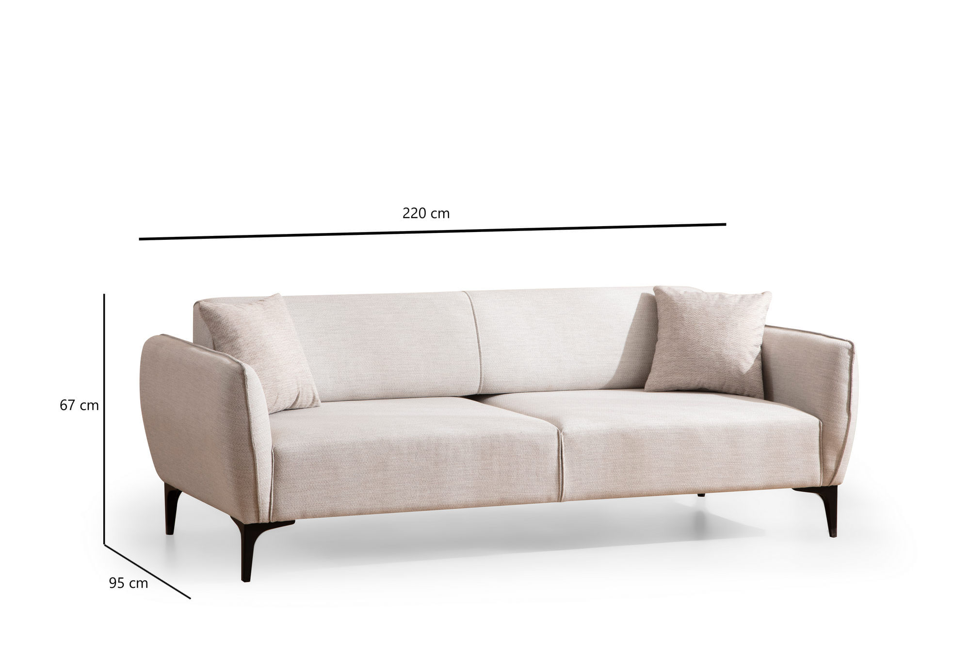 Canapea 3 locuri, Hanah Home, lemn fag si pal, alb crem, 220x95x67 cm
