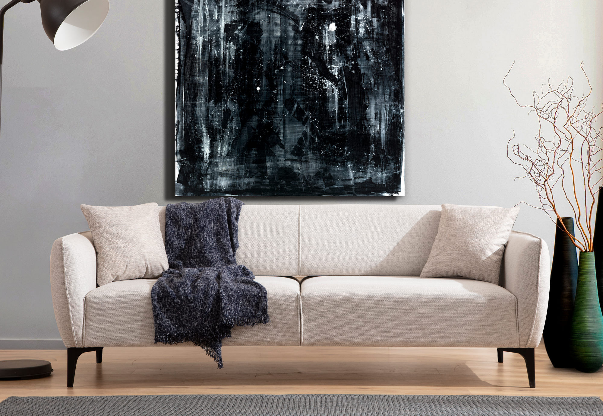 Canapea 3 locuri, Hanah Home, lemn fag si pal, alb crem, 220x95x67 cm — imaginea 4