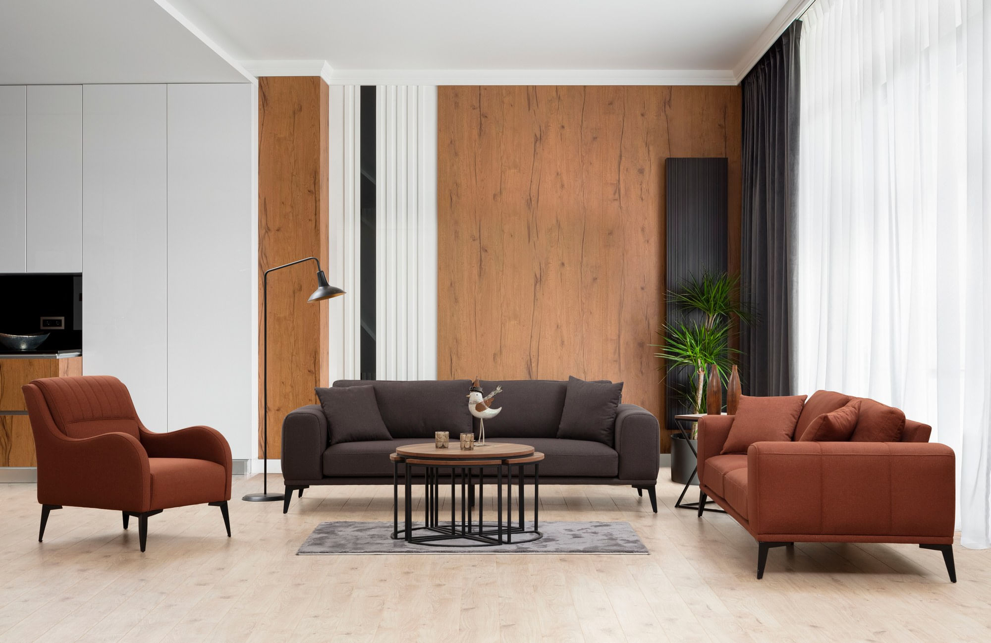 Canapea 3 locuri, Hanah Home, lemn fag si pal, gri, 235x90x80 cm — imaginea 3