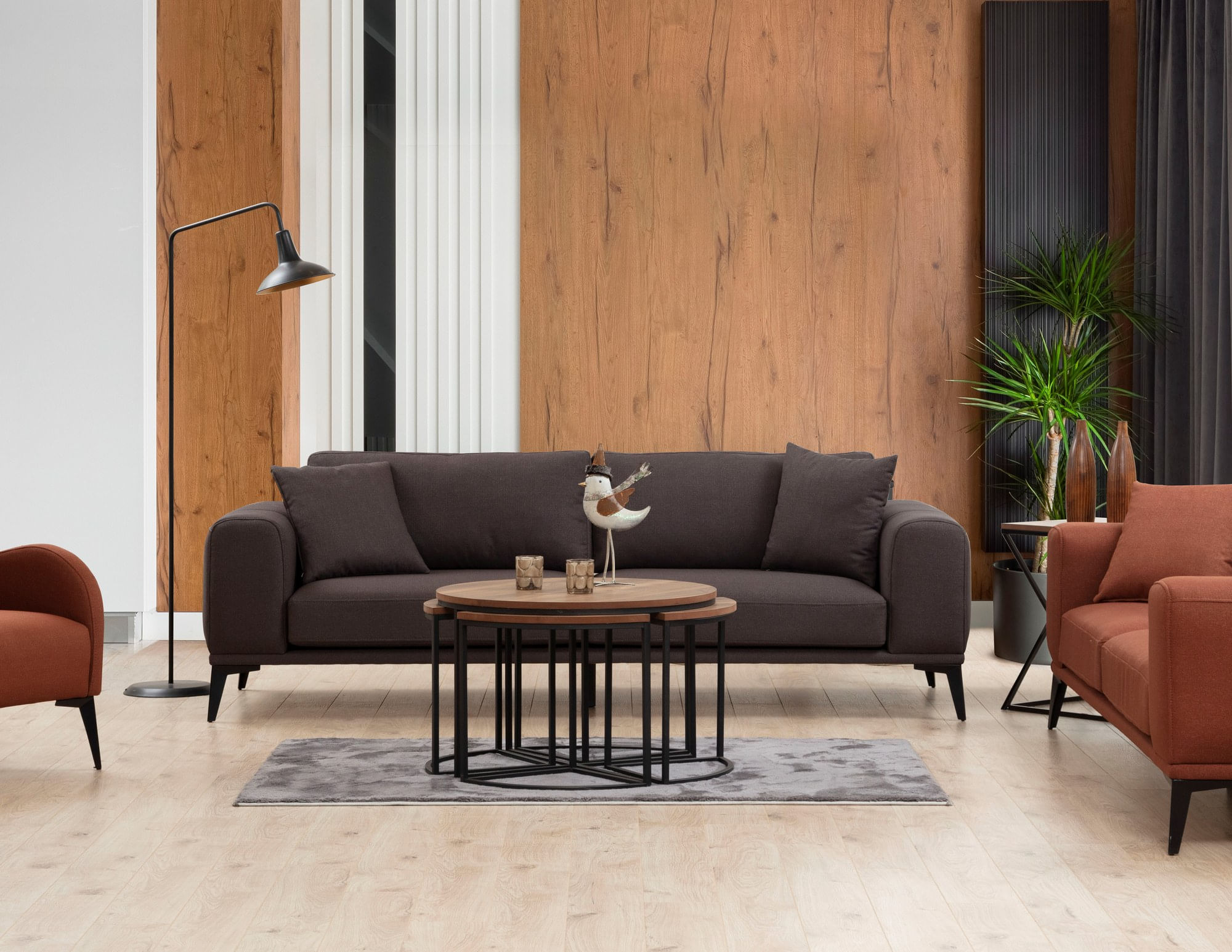 Canapea 3 locuri, Hanah Home, lemn fag si pal, gri, 235x90x80 cm — imaginea 5