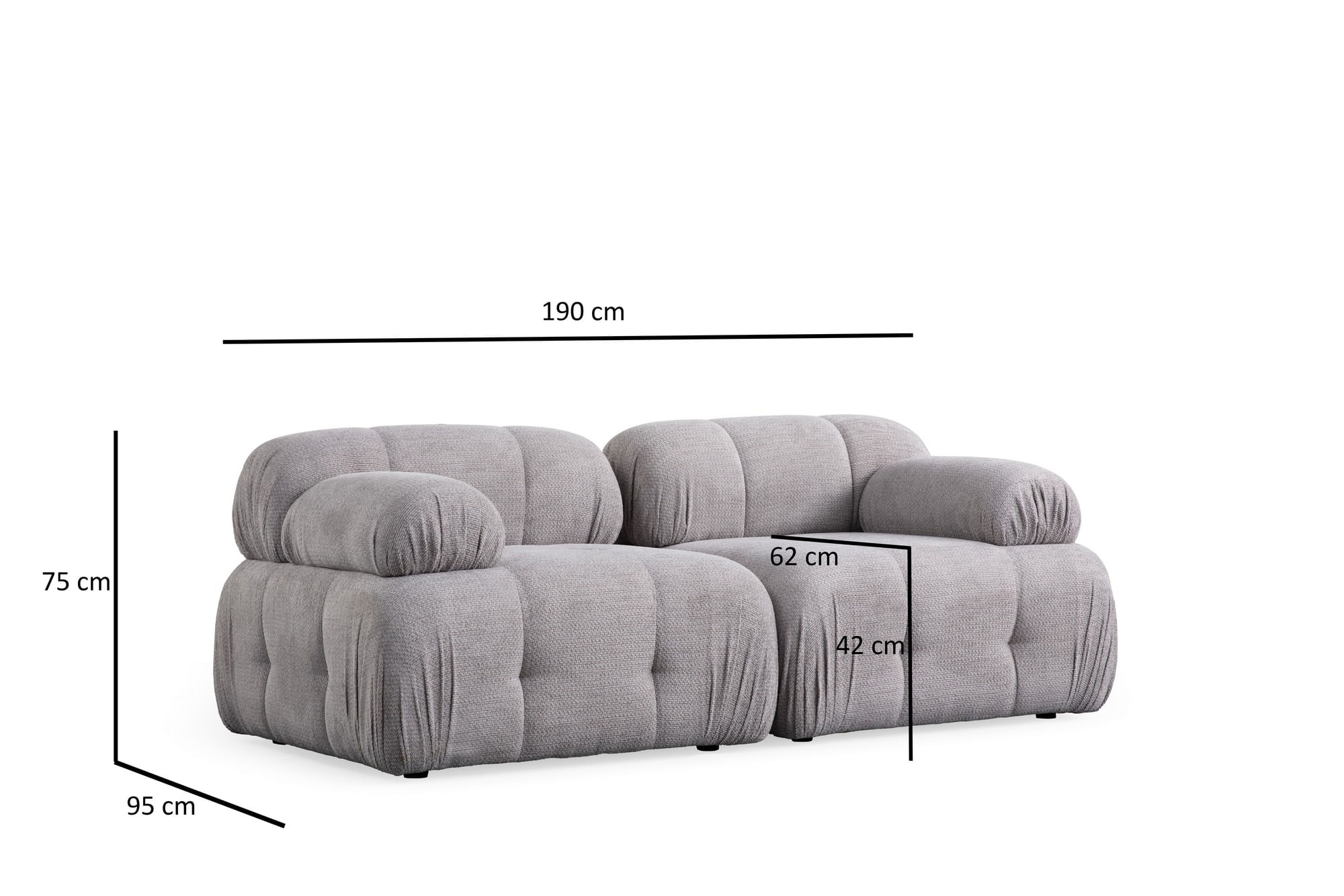 Canapea 2 locuri, Atelier Del Sofa, lemn fag si pal, gri deschis, 190x95x75 cm — imaginea 2