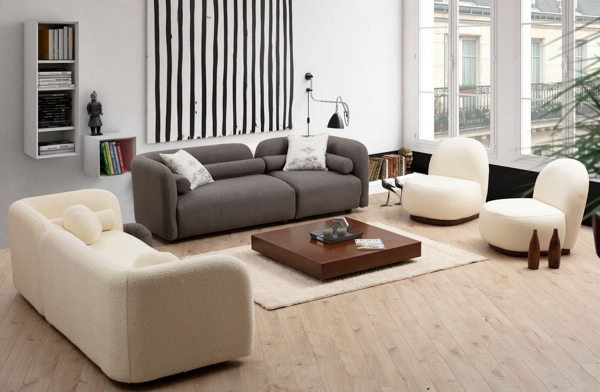 Canapea 2 locuri, Atelier Del Sofa, material textil crem, 190x74x90 cm, picioare lemn nuc — imaginea 3