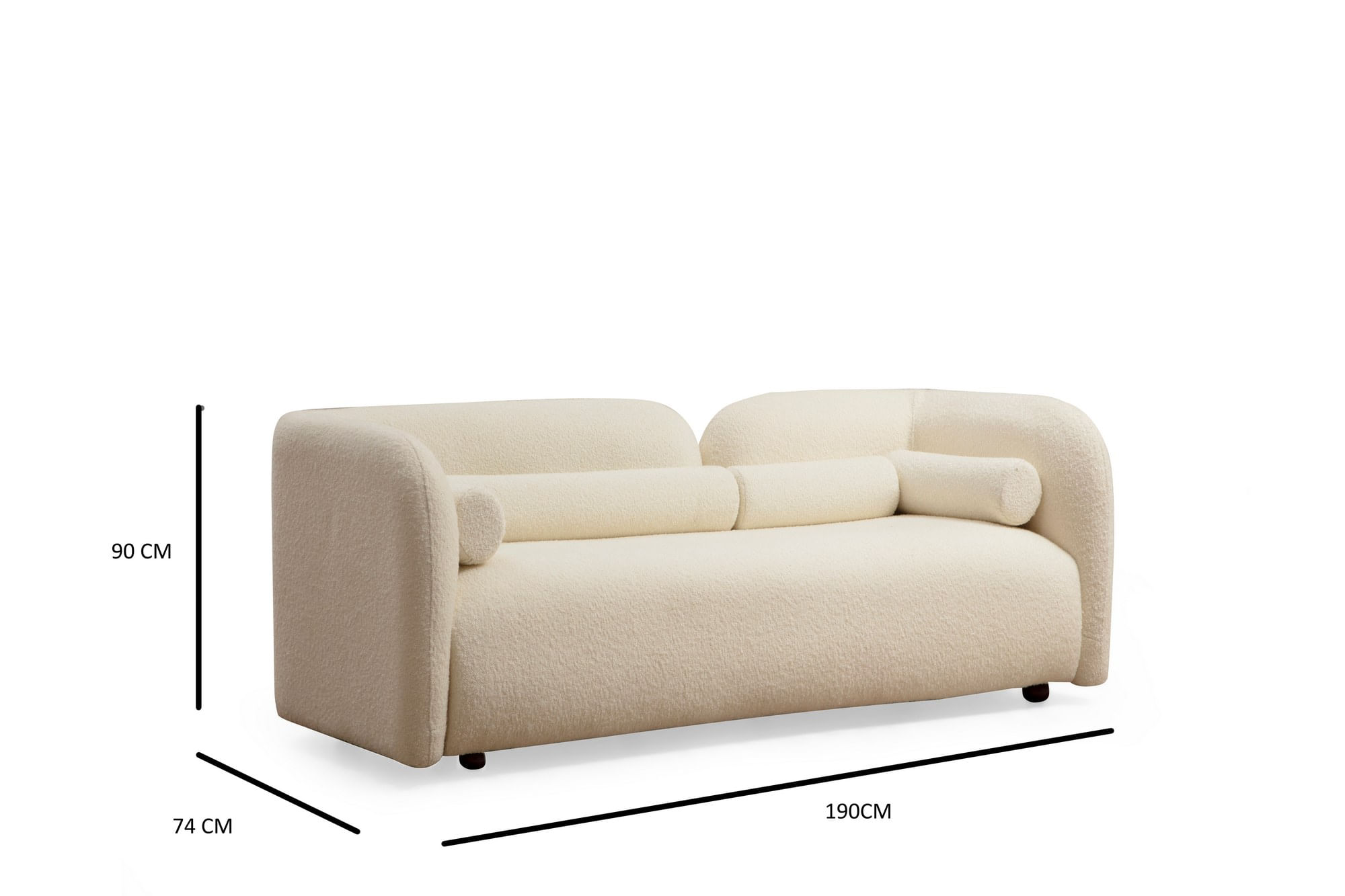 Canapea 2 locuri, Atelier Del Sofa, material textil crem, 190x74x90 cm, picioare lemn nuc — imaginea 5