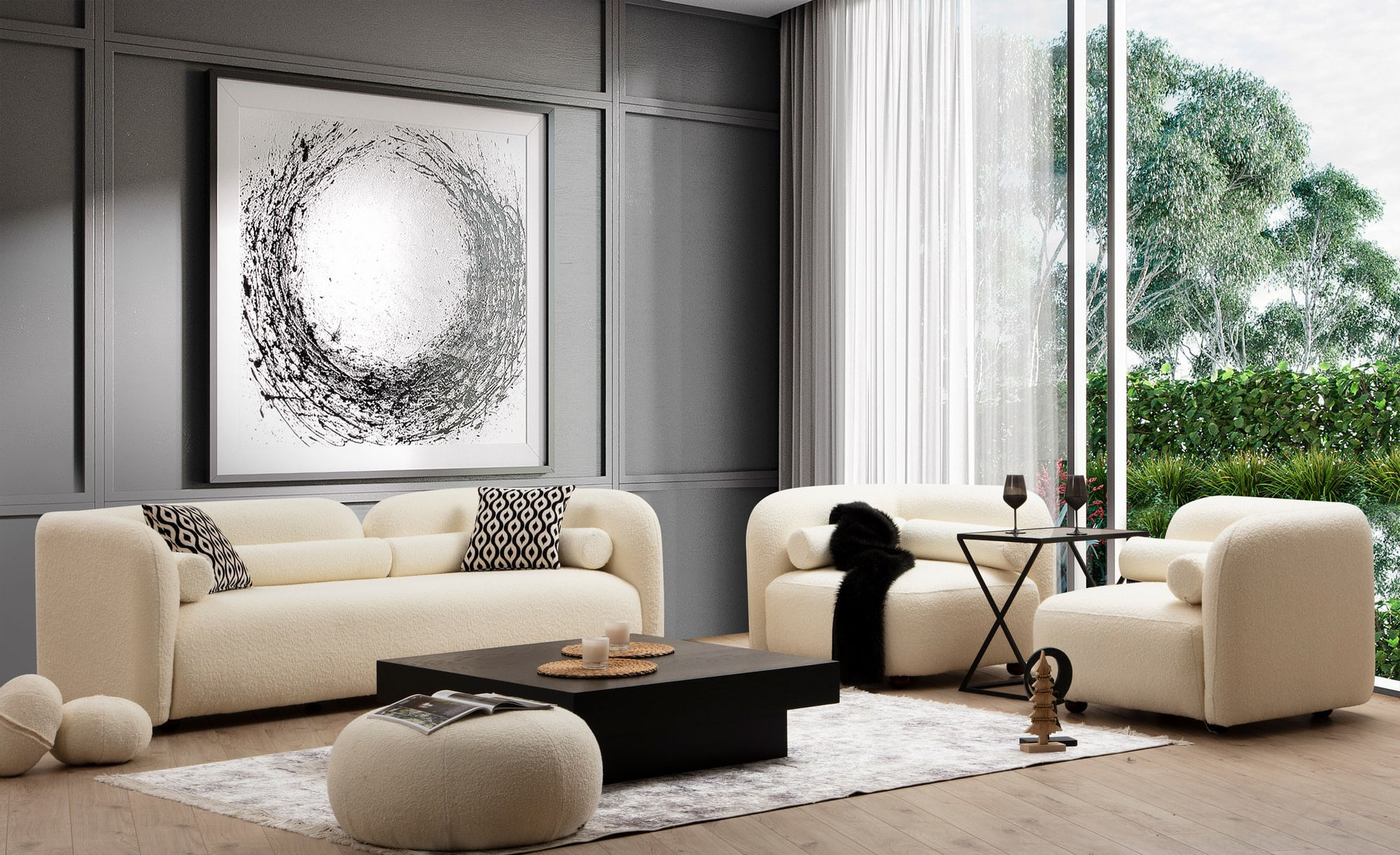 Canapea 2 locuri, Atelier Del Sofa, material textil crem, 190x74x90 cm, picioare lemn nuc — imaginea 6