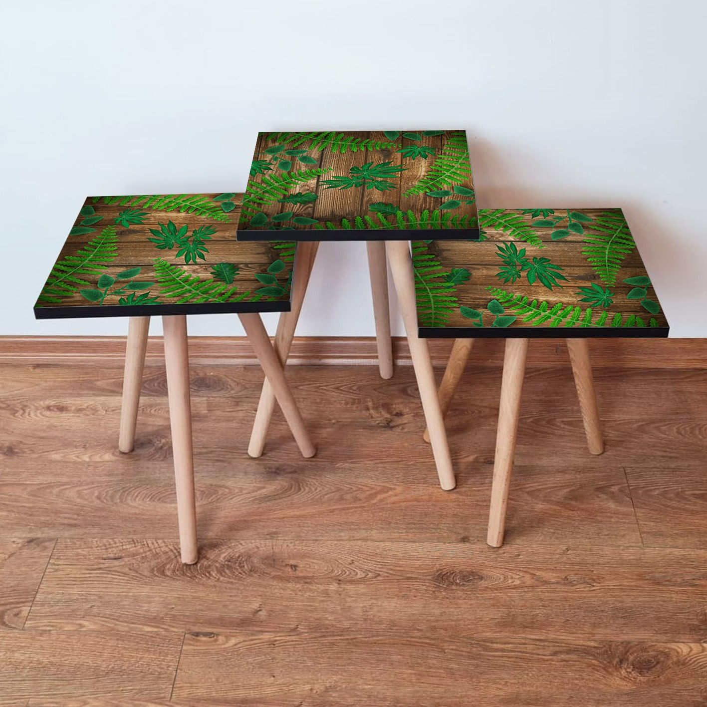 Set masute de cafea, Hanah Home, mdf, verde maro, 35x35x52 cm, 481LNA2757